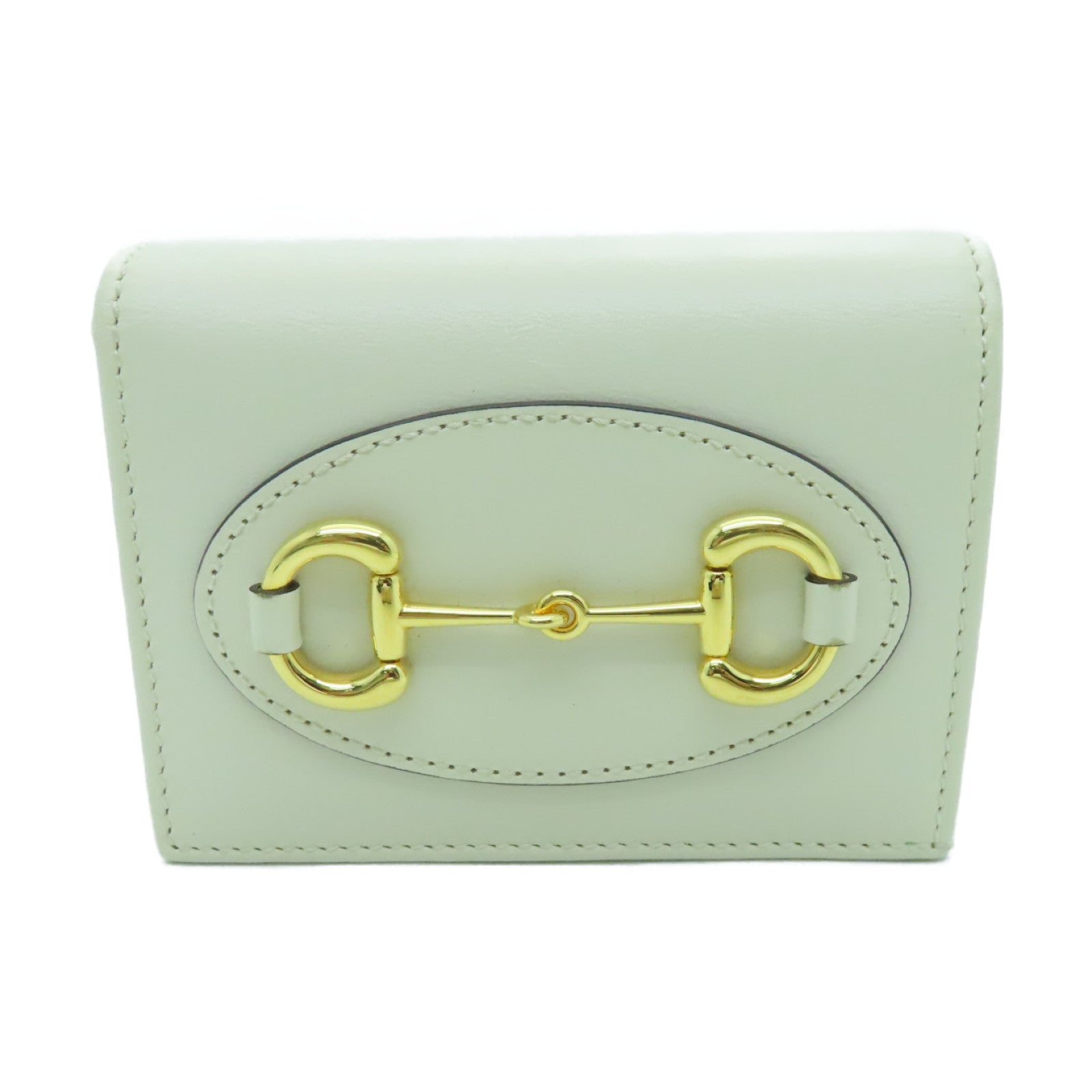GUCCI cowhide leather Wallet gold buckle wallet white