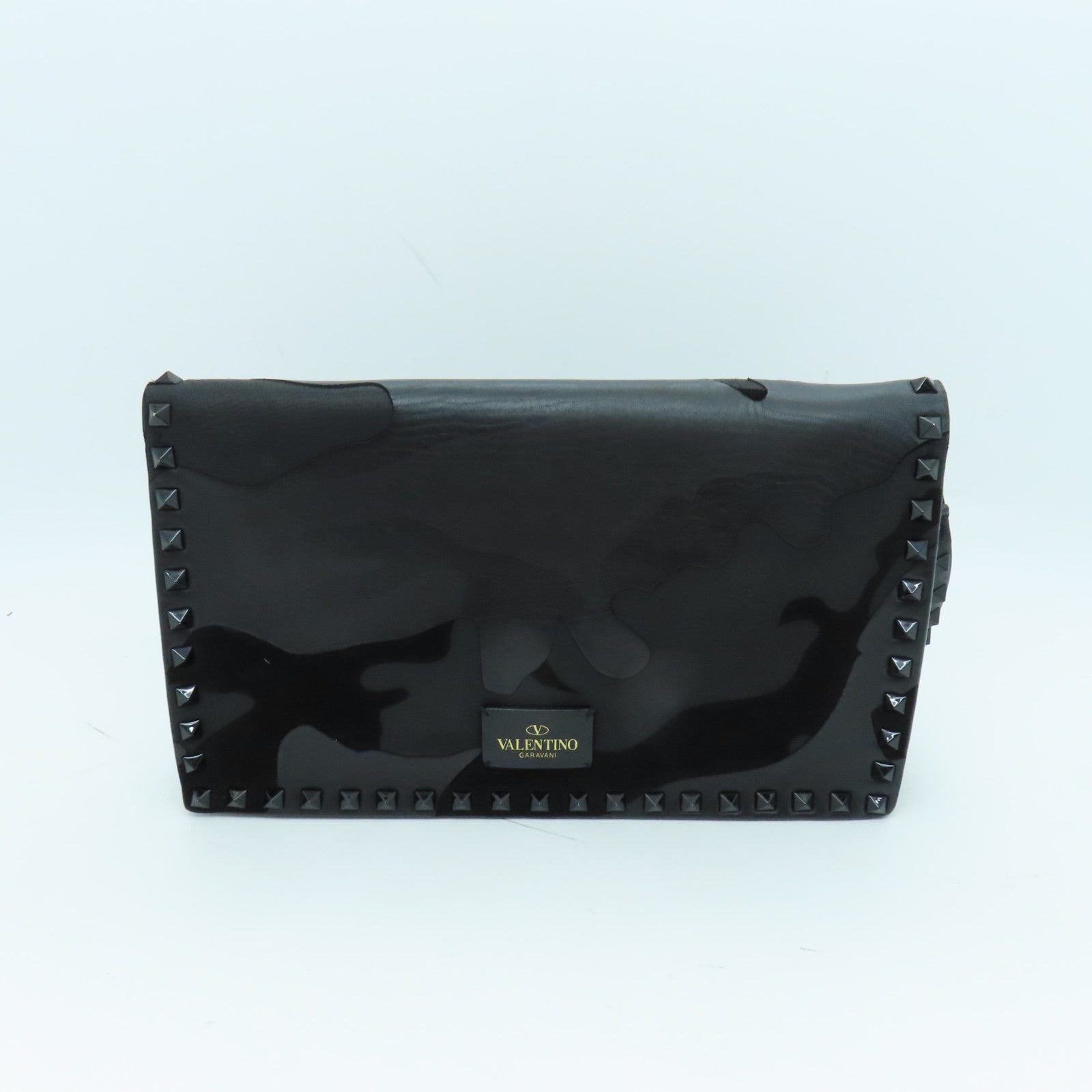 Valentino 牛皮皮革Clutch Bag銀扣手拿包黑色