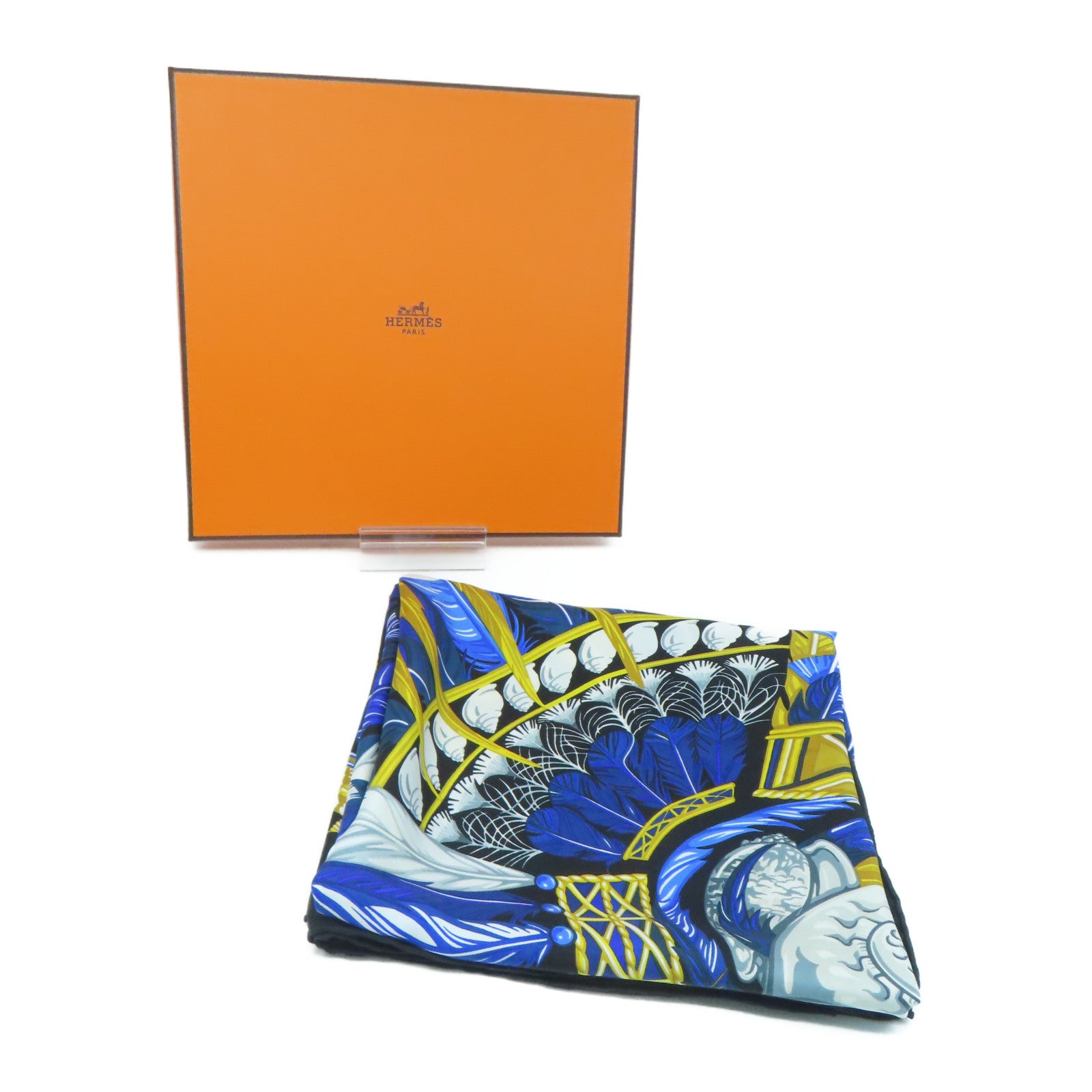 HERMES 絲質Scarf 90x90絲巾藍色/黃色