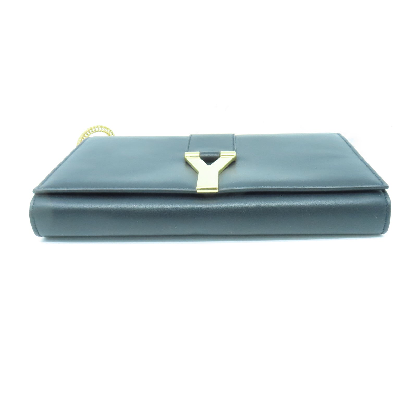 YVES SAINT LAURENT 牛皮皮革Chain Shoulder Bag金扣鏈帶肩背袋黑色