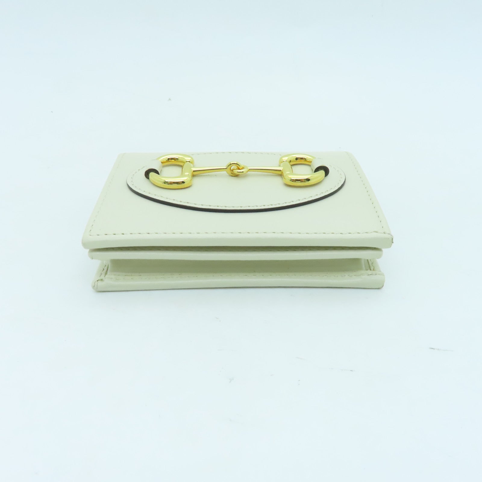 GUCCI cowhide leather Wallet gold buckle wallet white