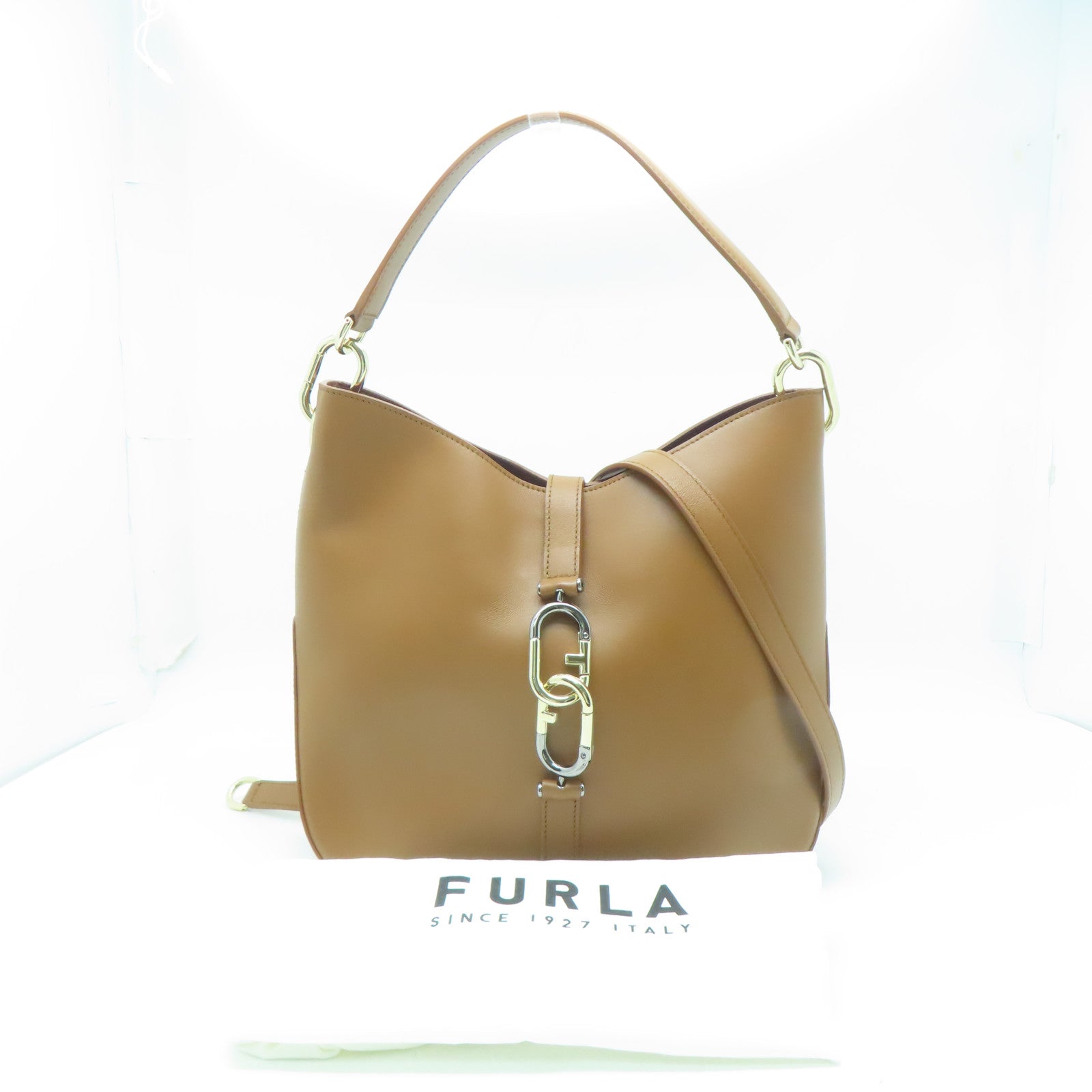 Furla 牛皮皮革Sirena M Hobo Bag金扣手挽肩背兩用袋啡色