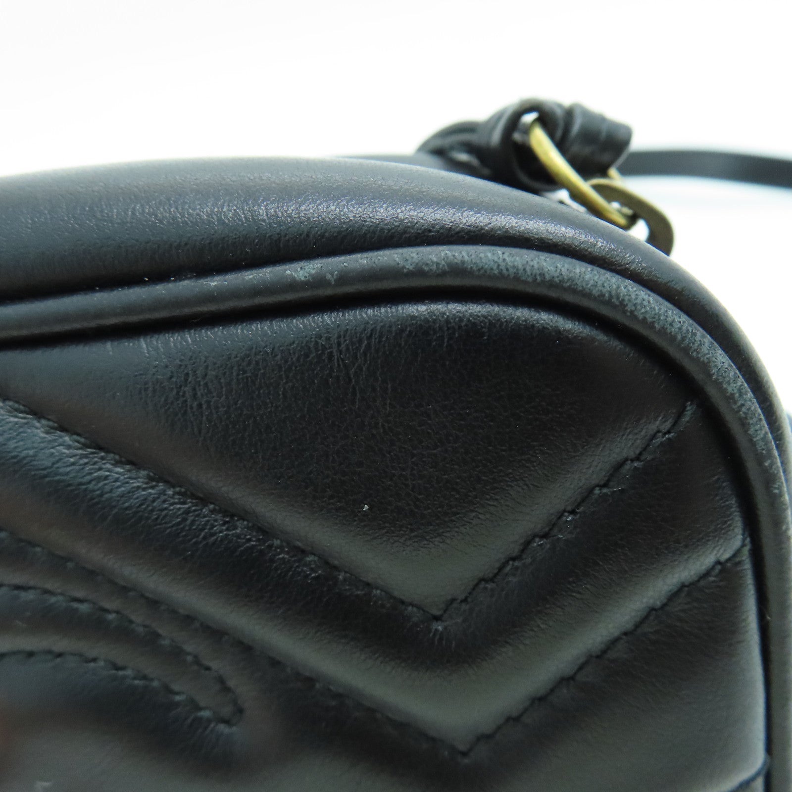 GUCCI 牛皮皮革GG Marmont Mini Shoulder Bag肩背袋金扣黑色