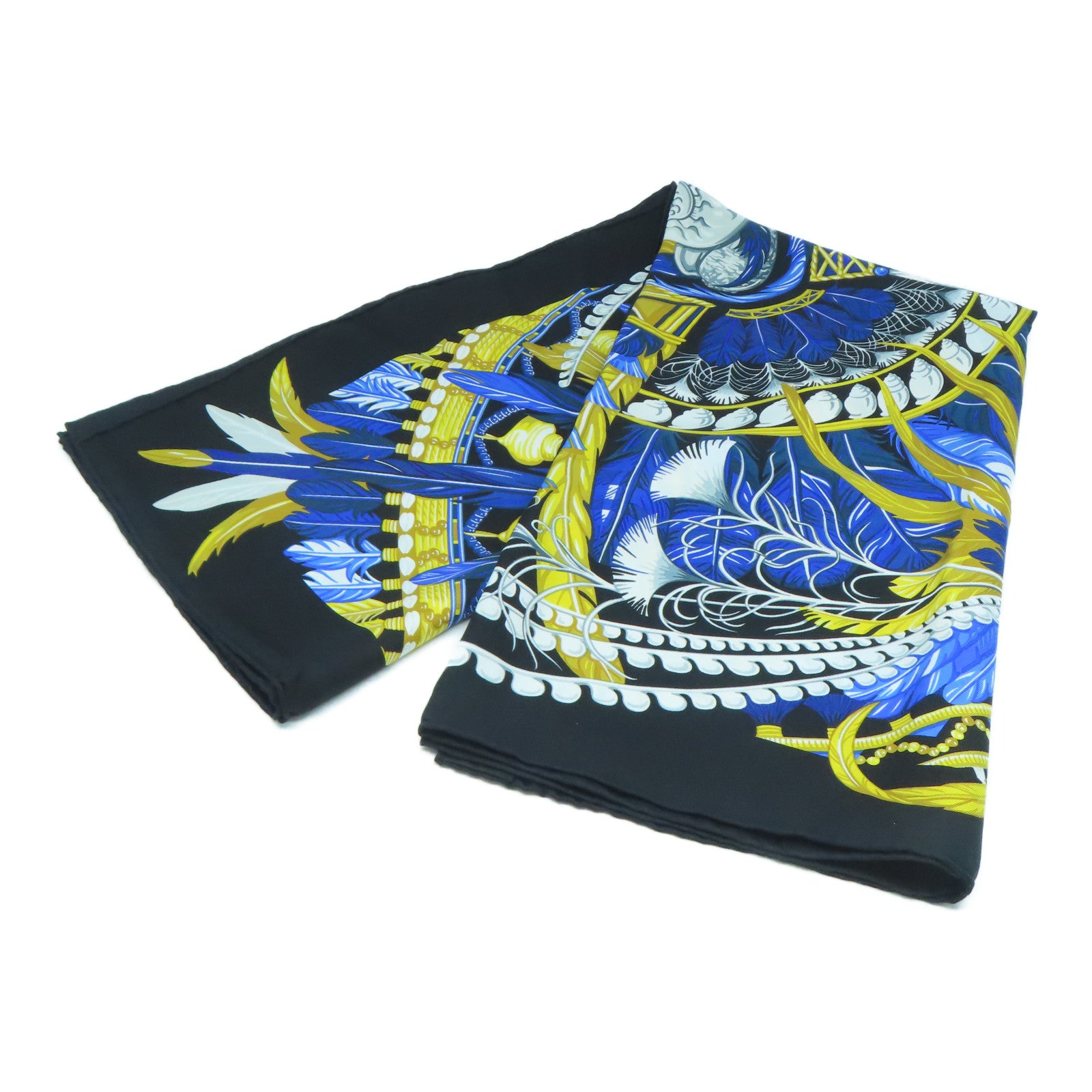 HERMES 絲質Scarf 90x90絲巾藍色/黃色
