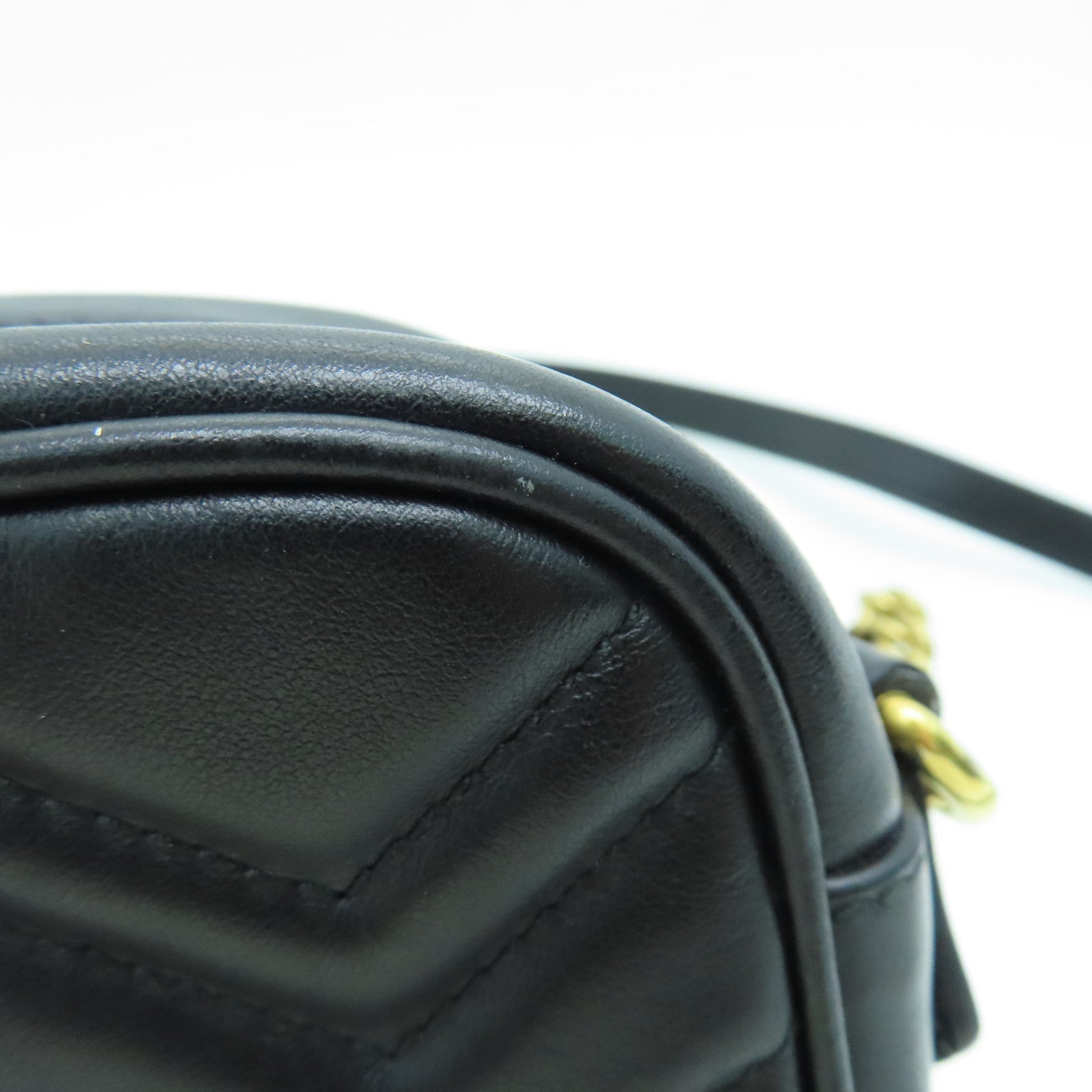 GUCCI 牛皮皮革GG Marmont Mini Shoulder Bag肩背袋金扣黑色