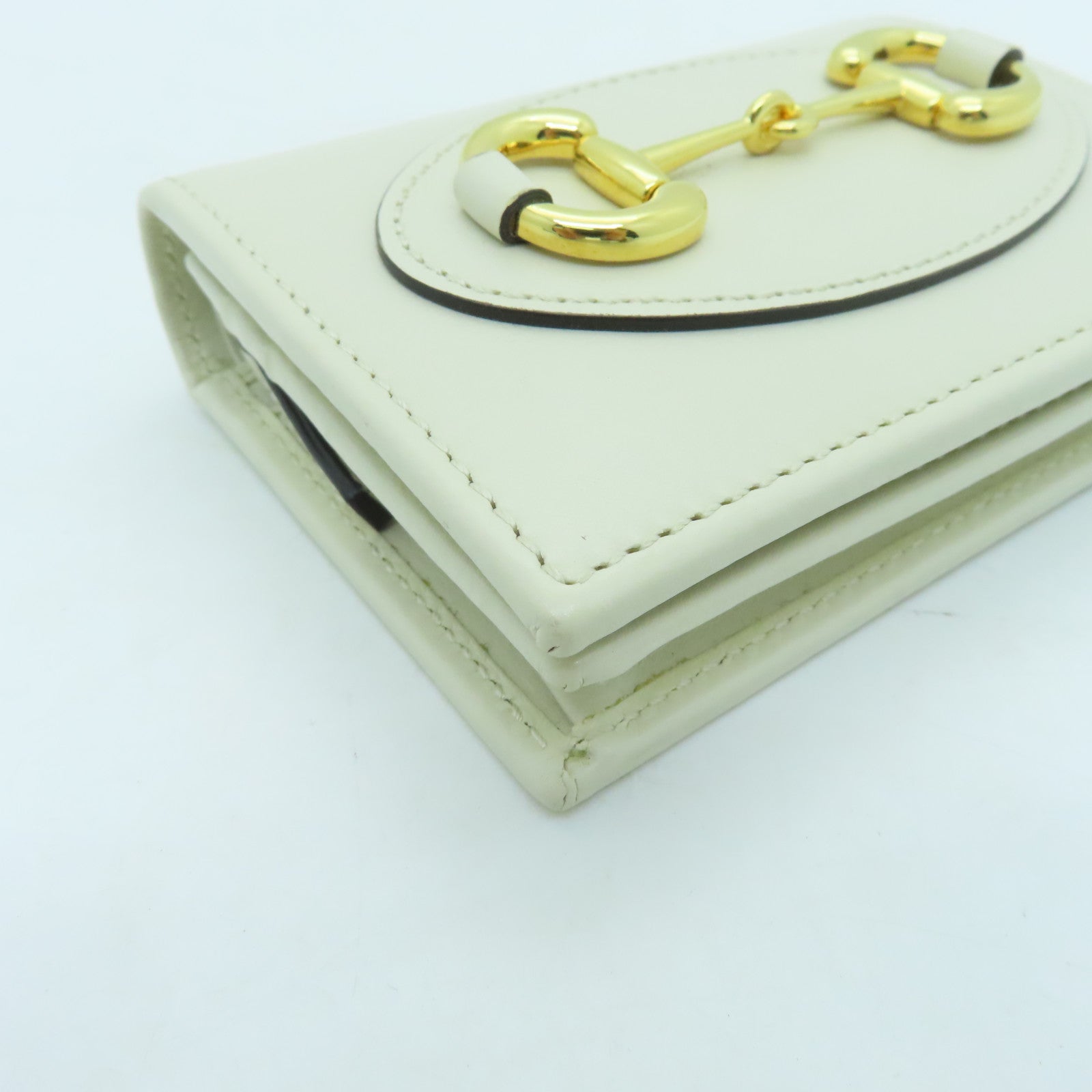 GUCCI cowhide leather Wallet gold buckle wallet white
