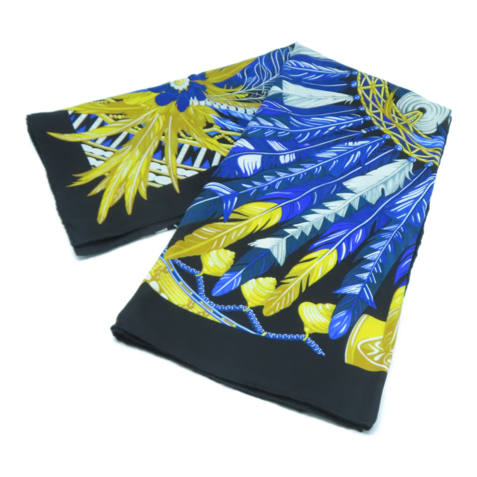 HERMES 絲質Scarf 90x90絲巾藍色/黃色