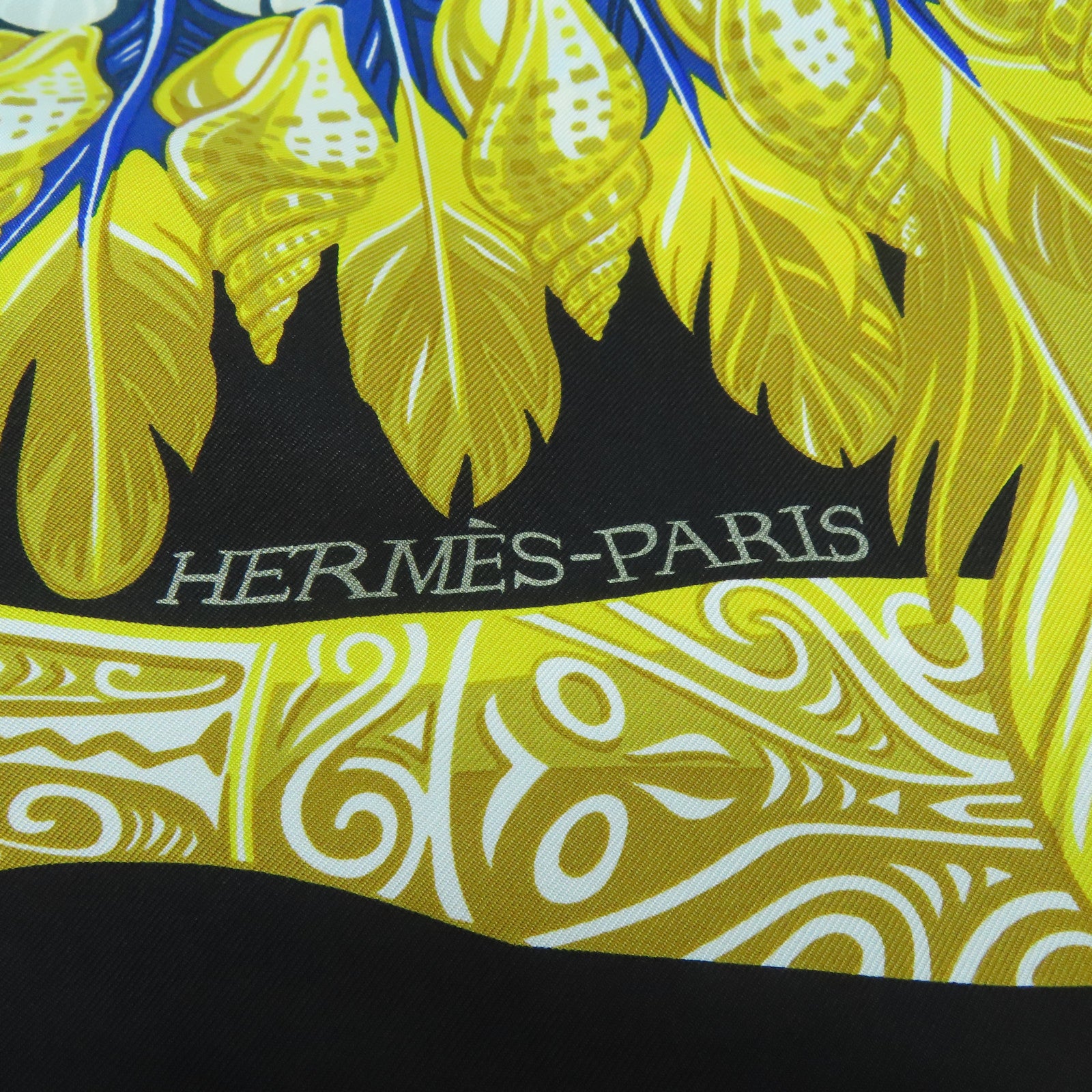 HERMES 絲質Scarf 90x90絲巾藍色/黃色