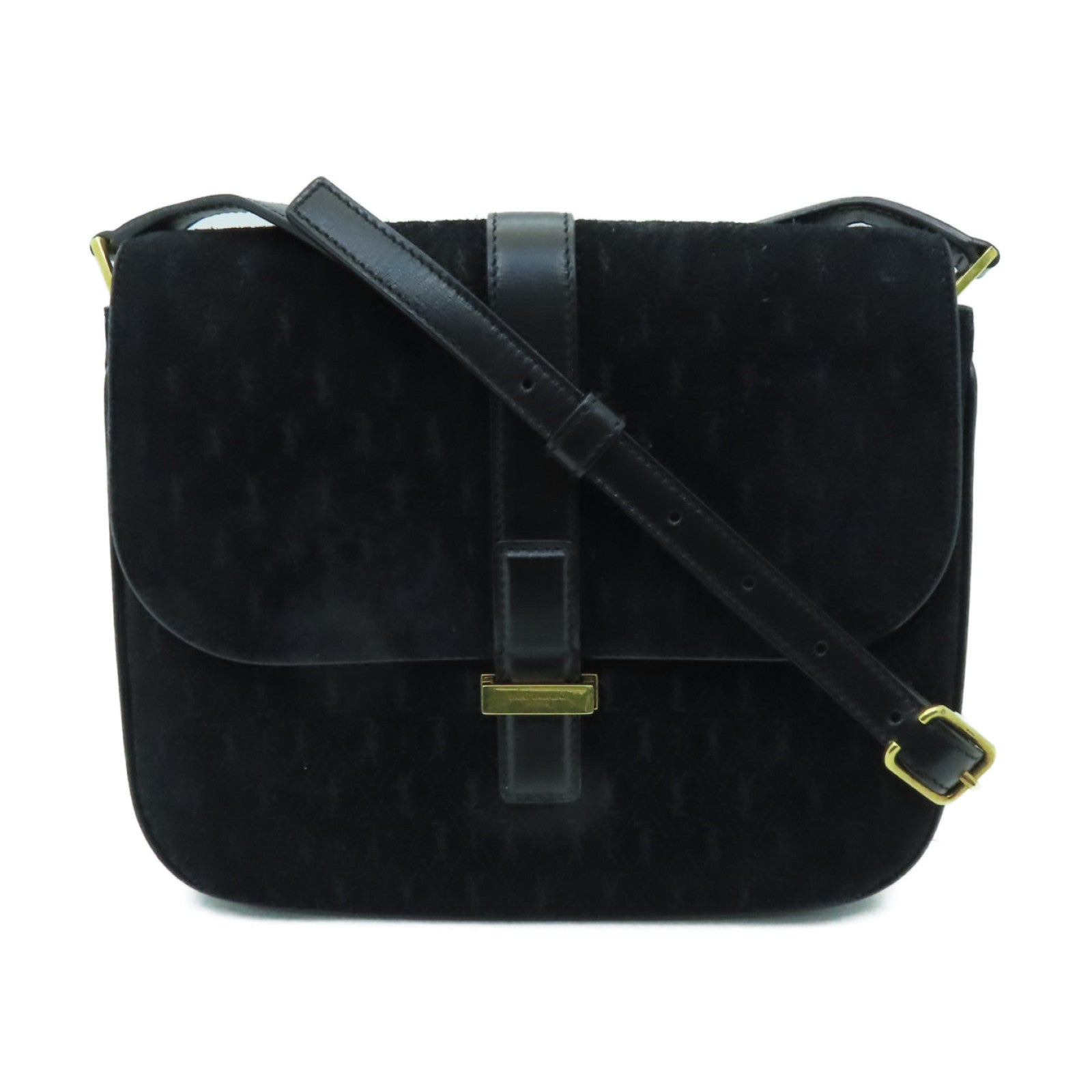 SAINT LAURENT 麂皮皮革/皮革Shoulder Bag金扣肩背袋黑色