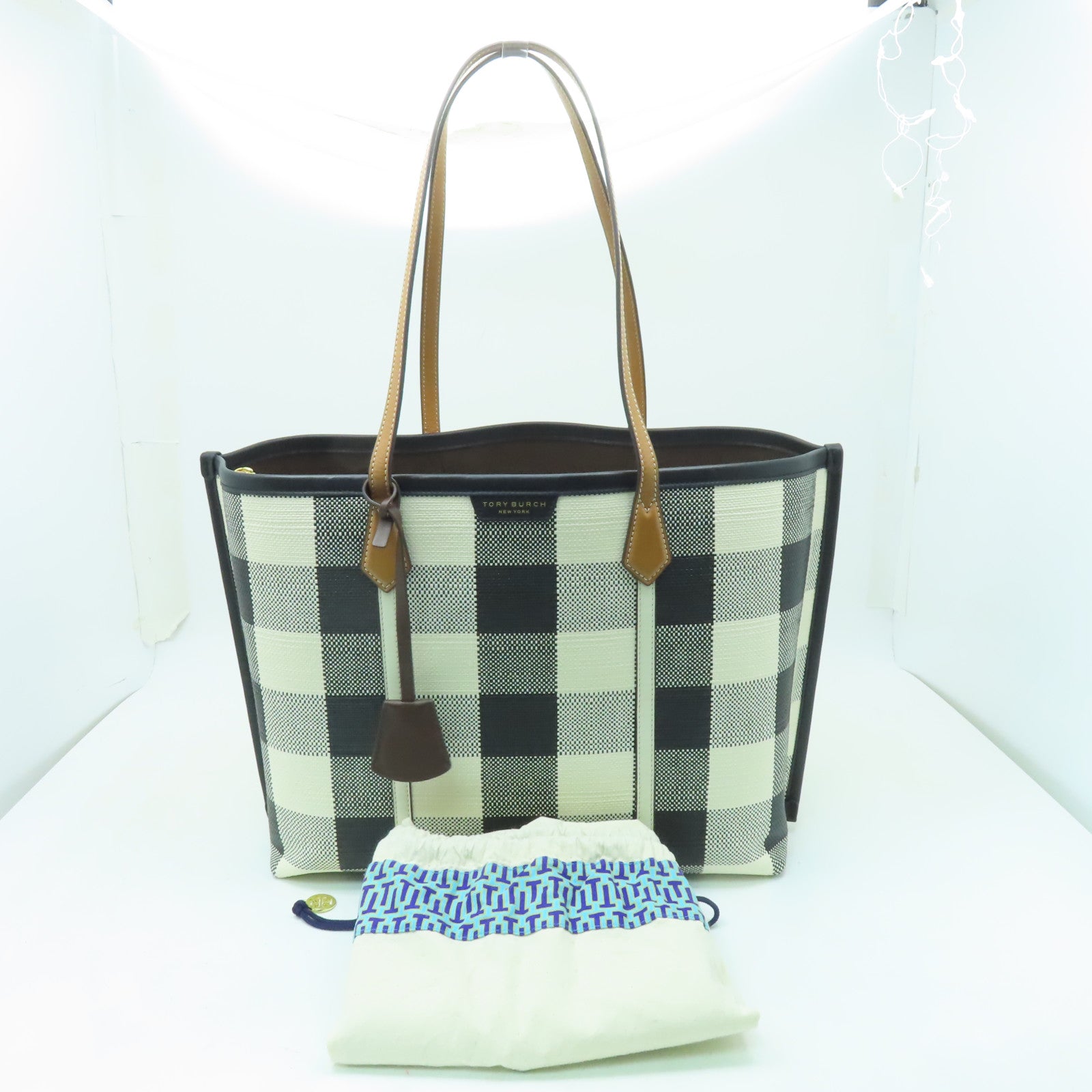 Tory Burch 皮革Tote Bag金扣手挽袋黒色/白色