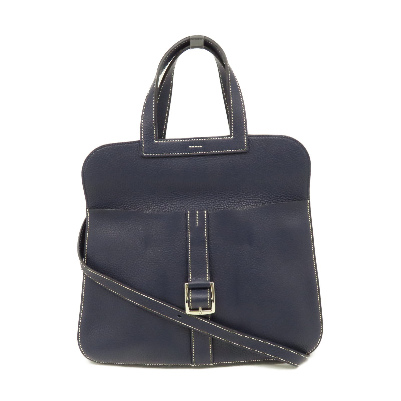 HERMES Clemence皮革Halzan 31 2Way Shoulder Bag銀扣手挽肩背兩用袋寶藍色