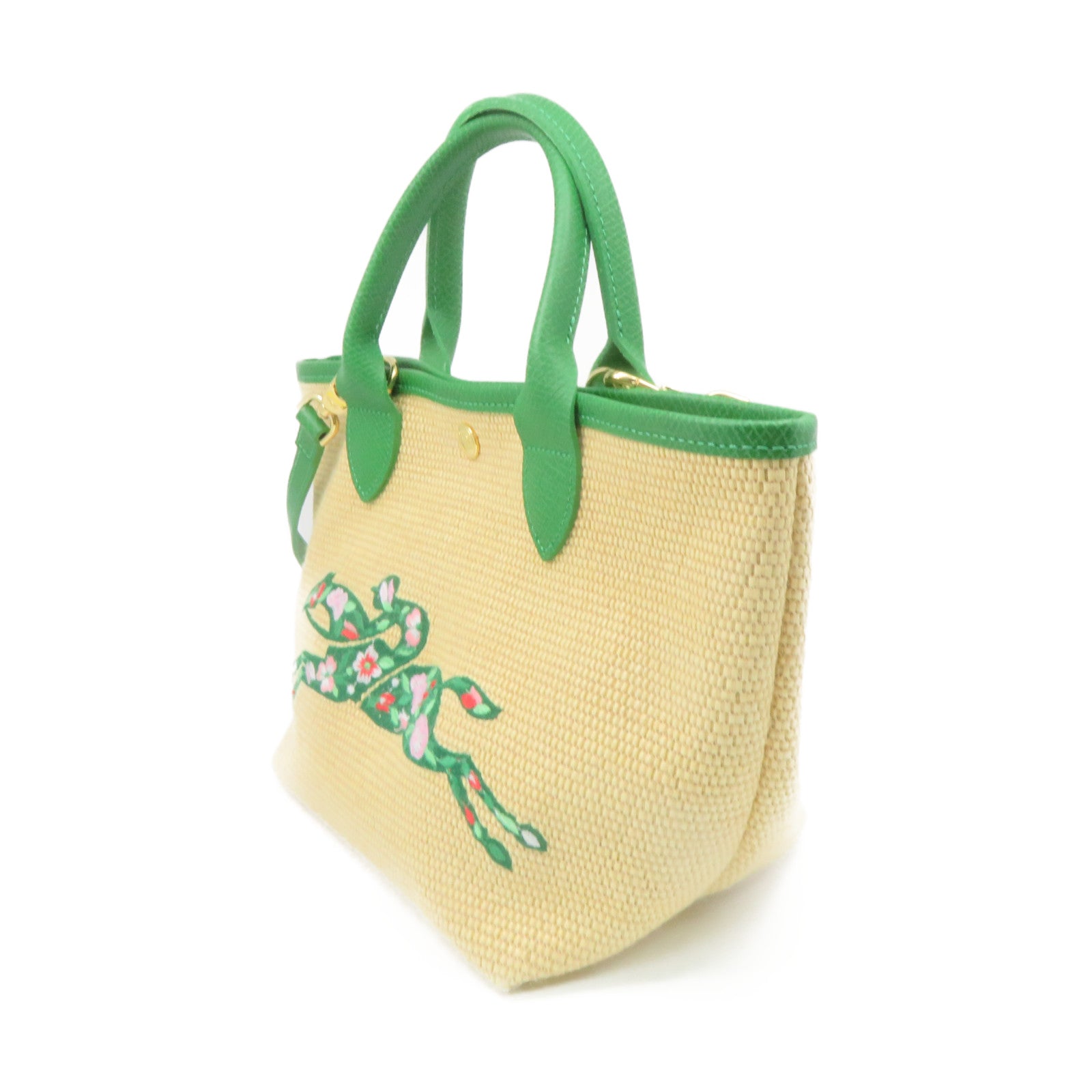Longchamp 帆布2Way Shoulder Bag手挽肩背兩用袋杏色/綠色