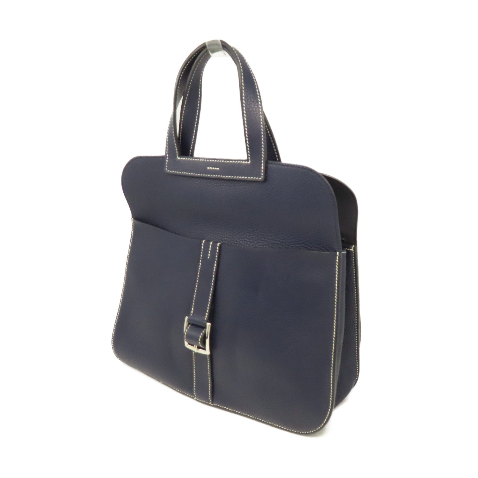 HERMES Clemence皮革Halzan 31 2Way Shoulder Bag銀扣手挽肩背兩用袋寶藍色