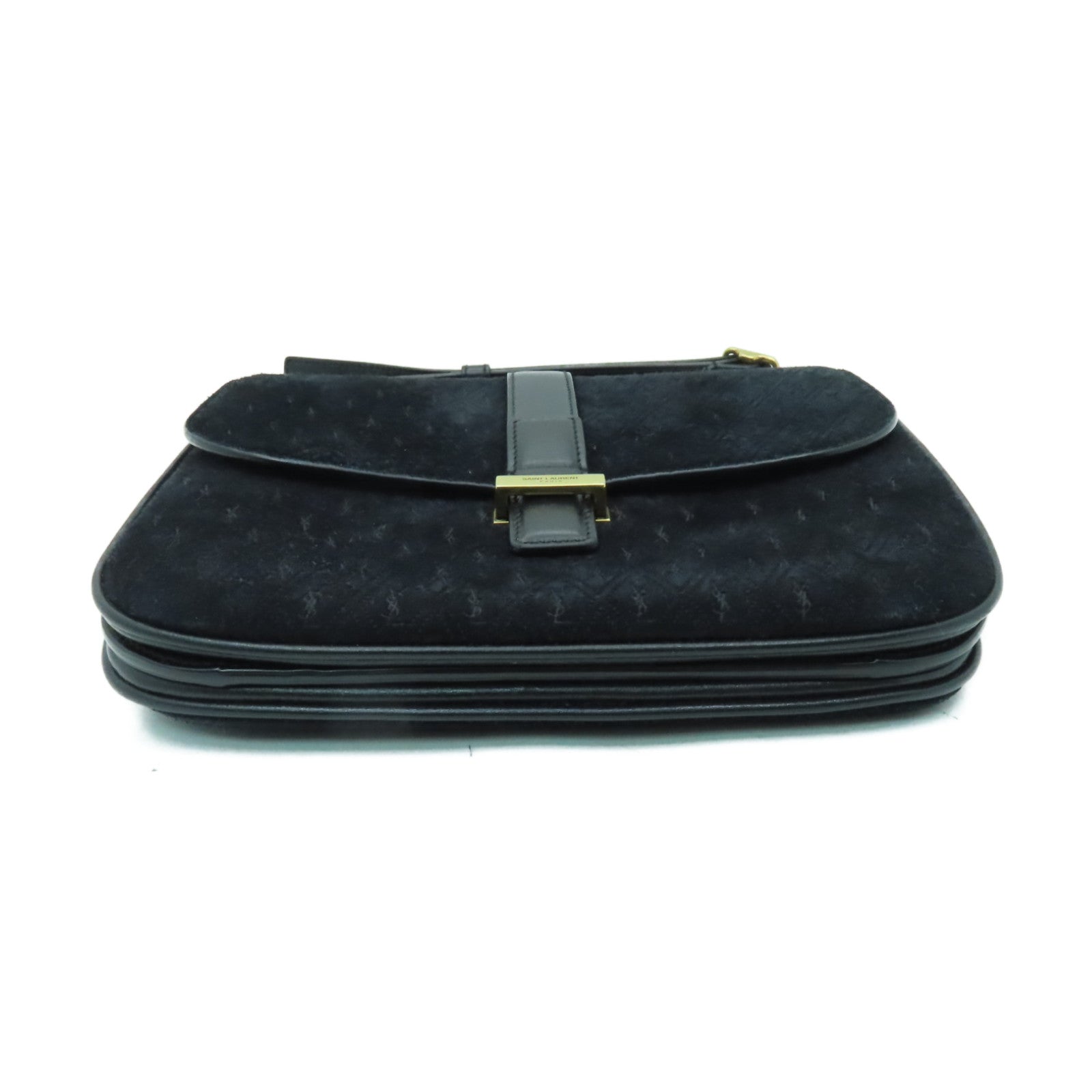 SAINT LAURENT 麂皮皮革/皮革Shoulder Bag金扣肩背袋黑色