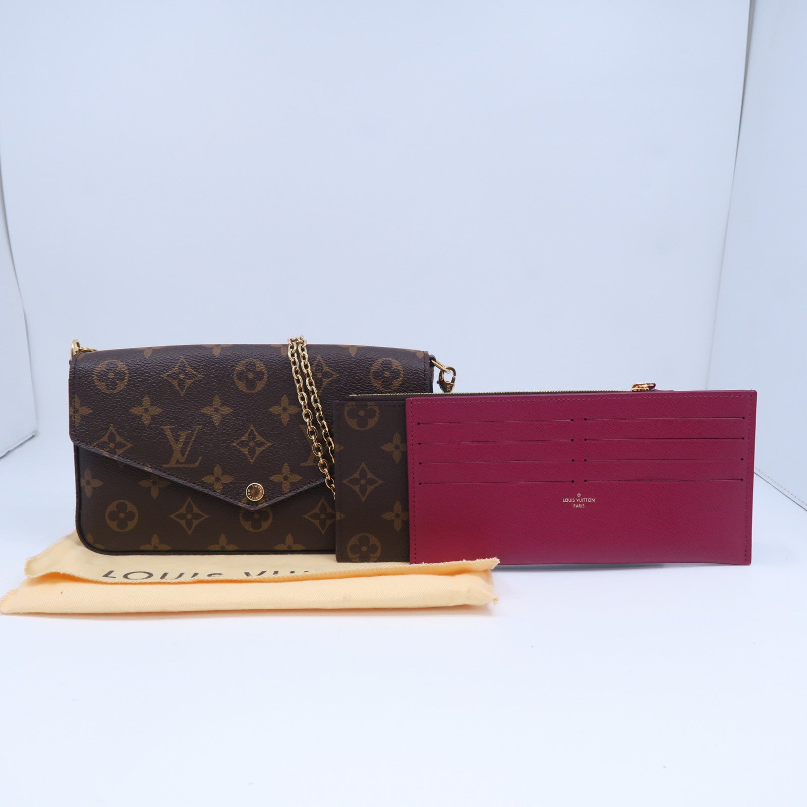 LOUIS VUITTON Monogram Felicie Pochette金扣鏈帶肩背袋啡色