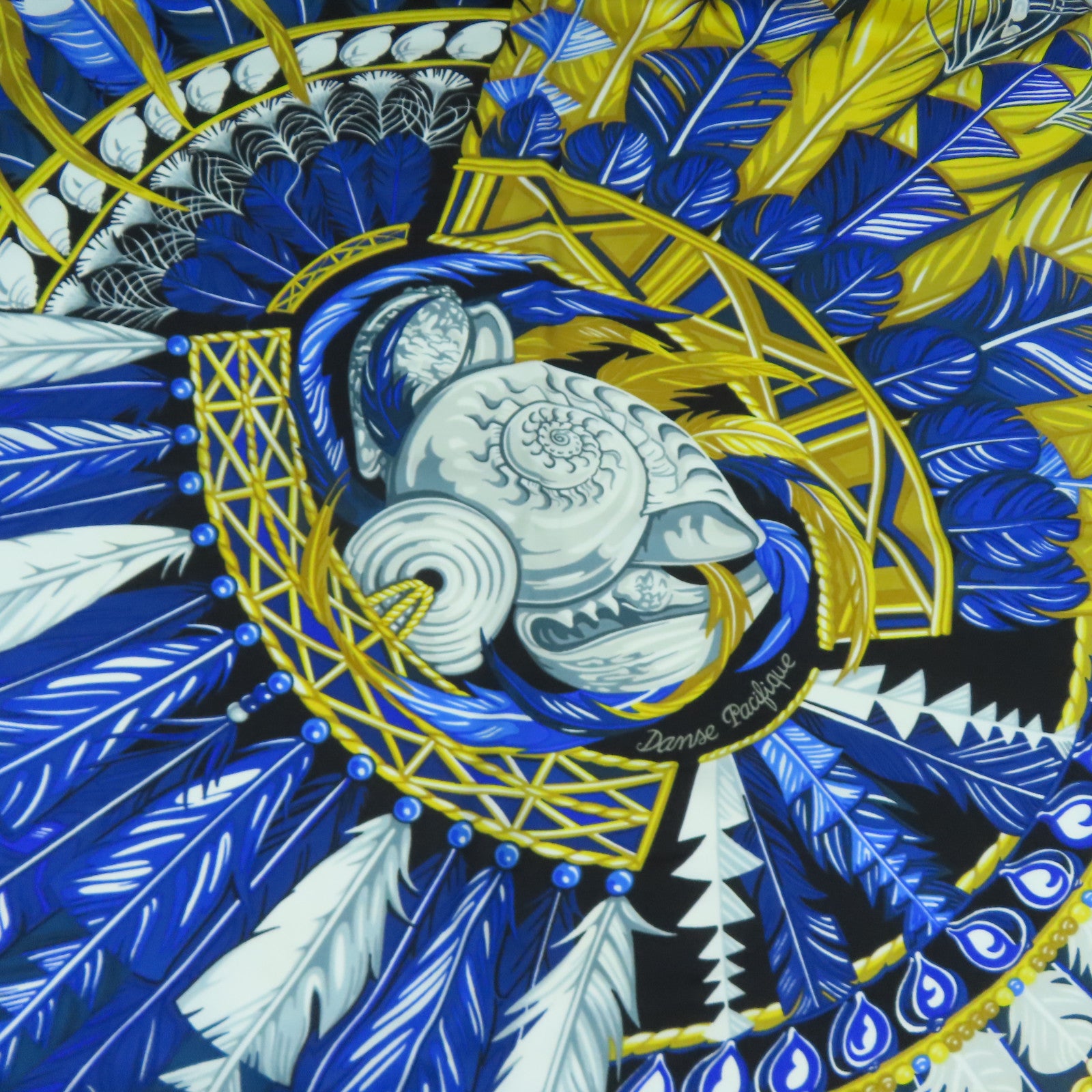 HERMES 絲質Scarf 90x90絲巾藍色/黃色