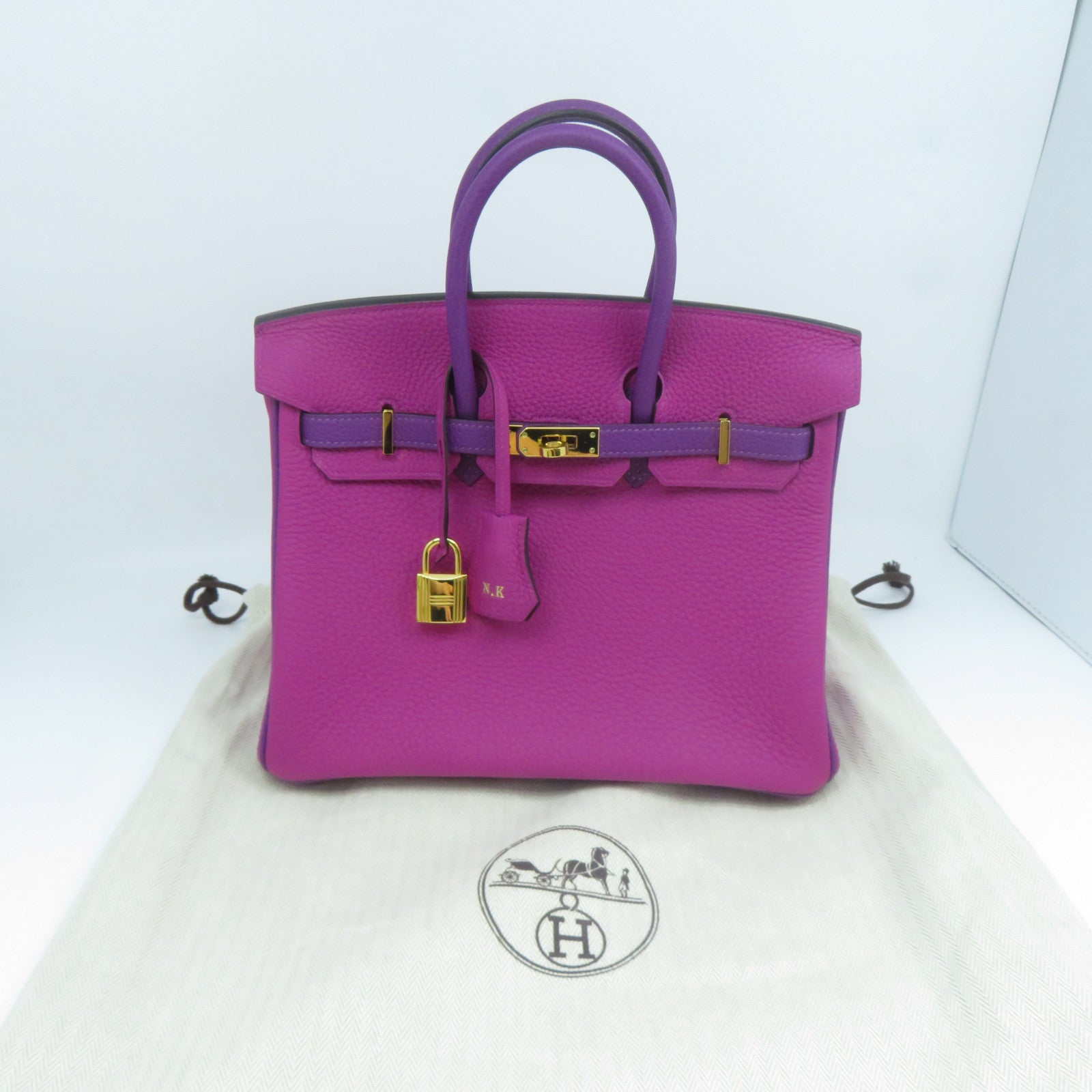 HERMES Togo皮革Birkin 25金扣手挽袋紫色