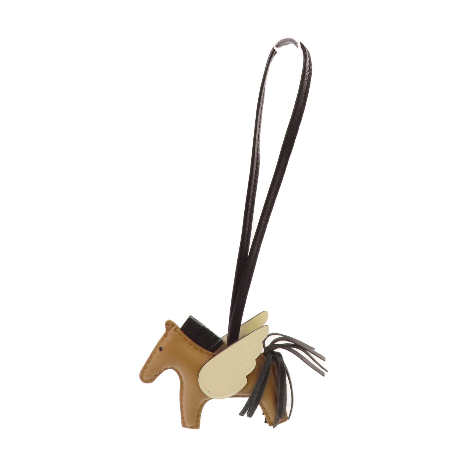 HERMES Swift皮革Rodeo Pegase Charm掛飾Black黑色/Nata奶茶色
