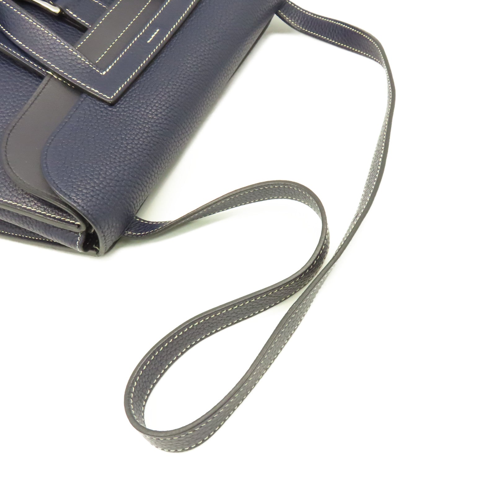 HERMES Clemence皮革Halzan 31 2Way Shoulder Bag銀扣手挽肩背兩用袋寶藍色