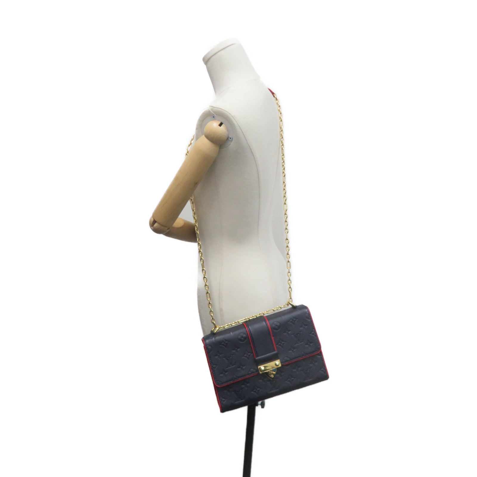 LOUIS VUITTON Mono-Empreinte Saint Sulpice PM Shoulder Bag金扣鏈帶肩背袋寶藍色/紅色
