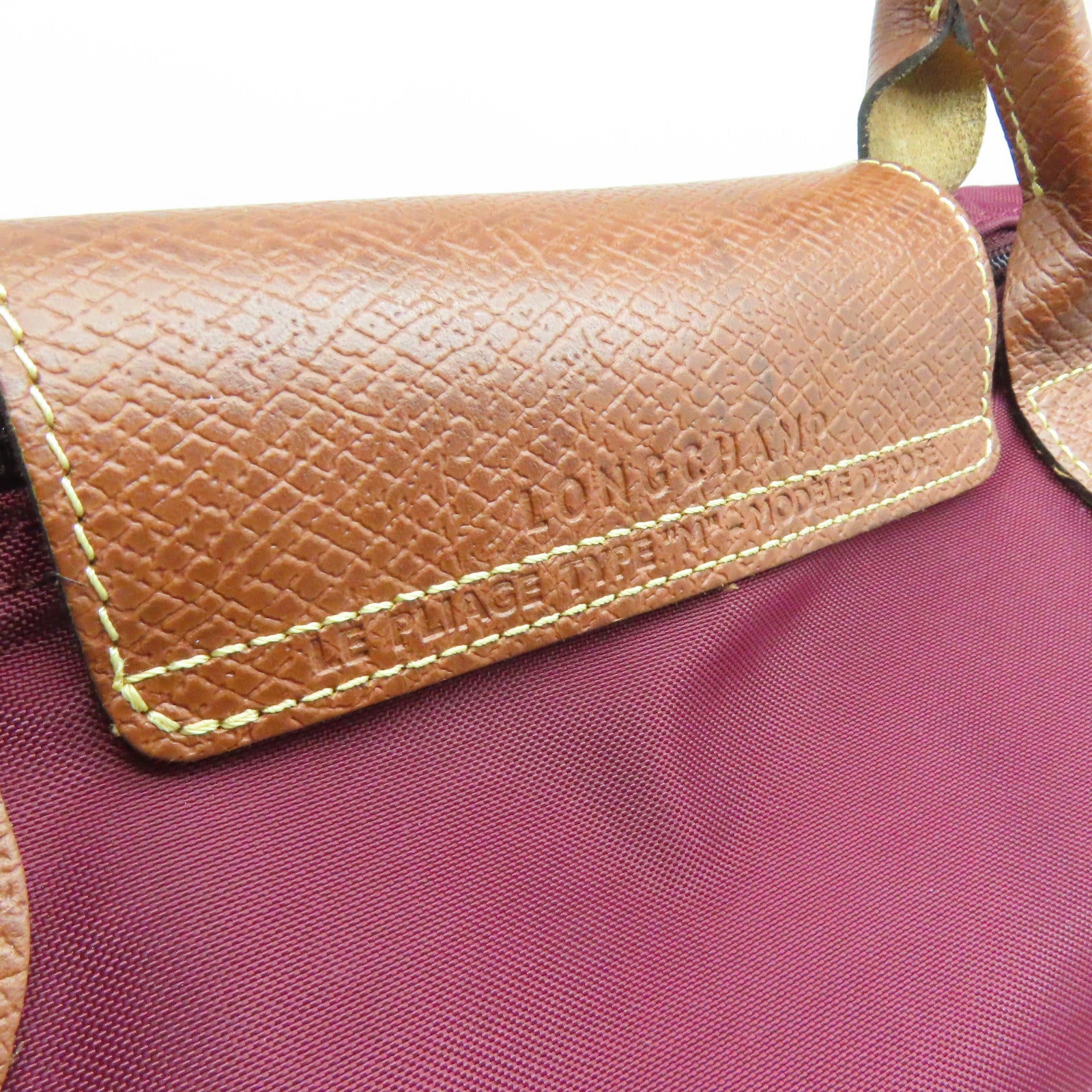 Longchamp 尼龙Handbag金扣手挽袋酒红色