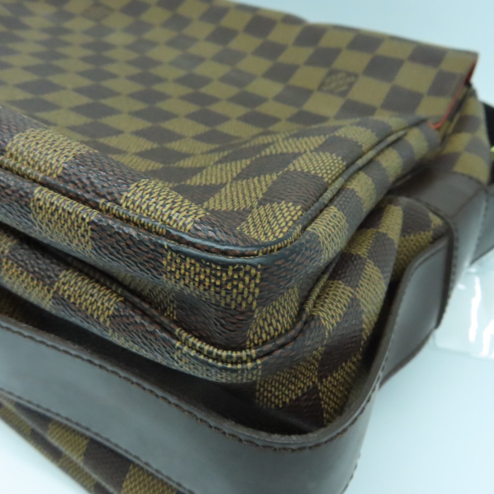 LOUIS VUITTON Damier Naviglio Gold Buckle Shoulder Bag Brown