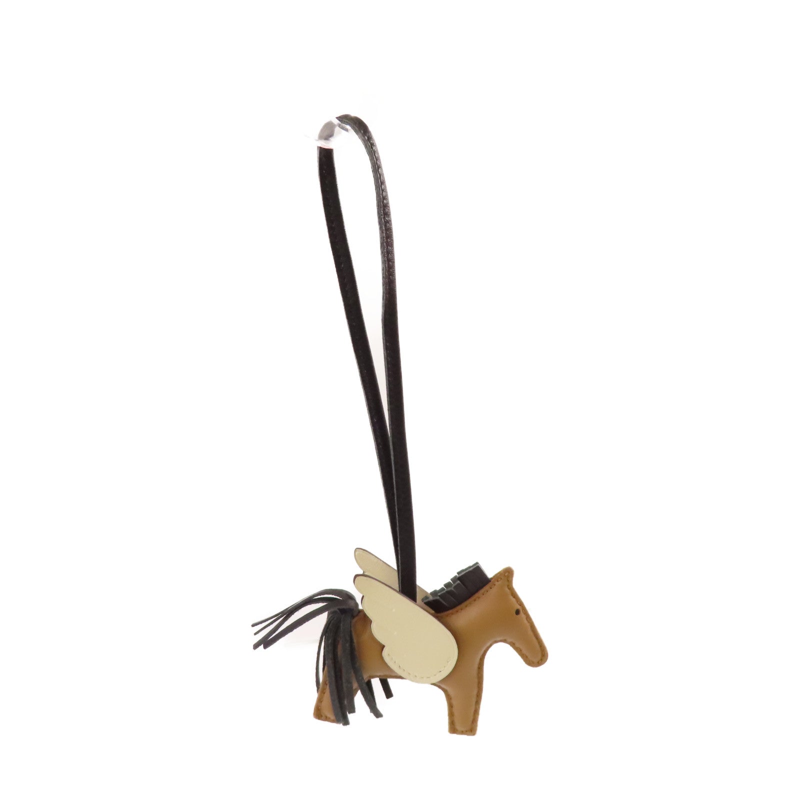 HERMES Swift皮革Rodeo Pegase Charm掛飾Black黑色/Nata奶茶色