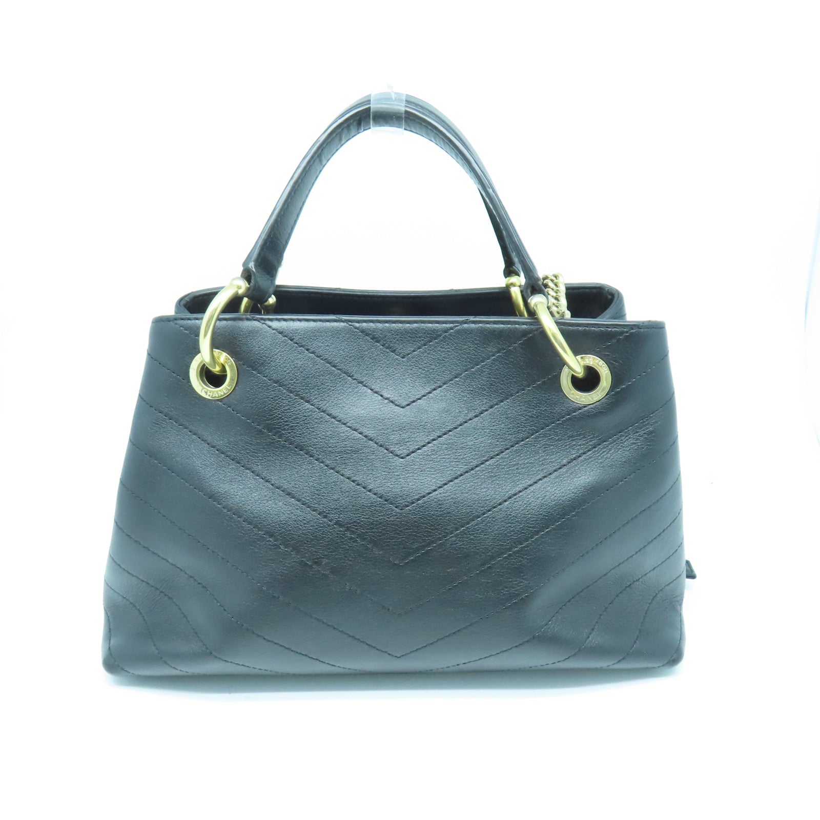 CHANEL 斜紋牛皮皮革Chain Shoulder Bag金扣鏈帶肩背袋黑色