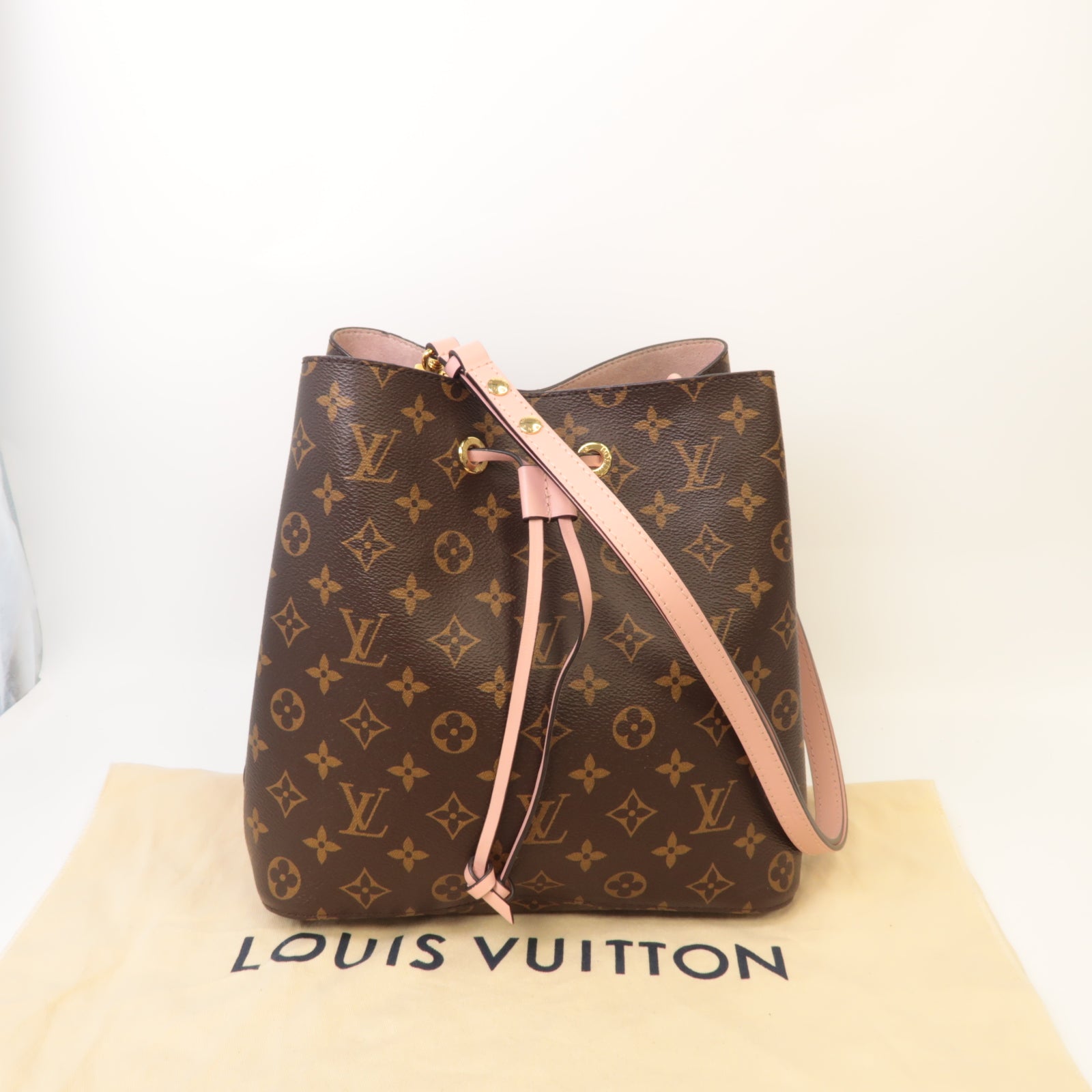 LOUIS VUITTON Monogram Neo Noe MM金扣肩背袋啡色/粉紅色