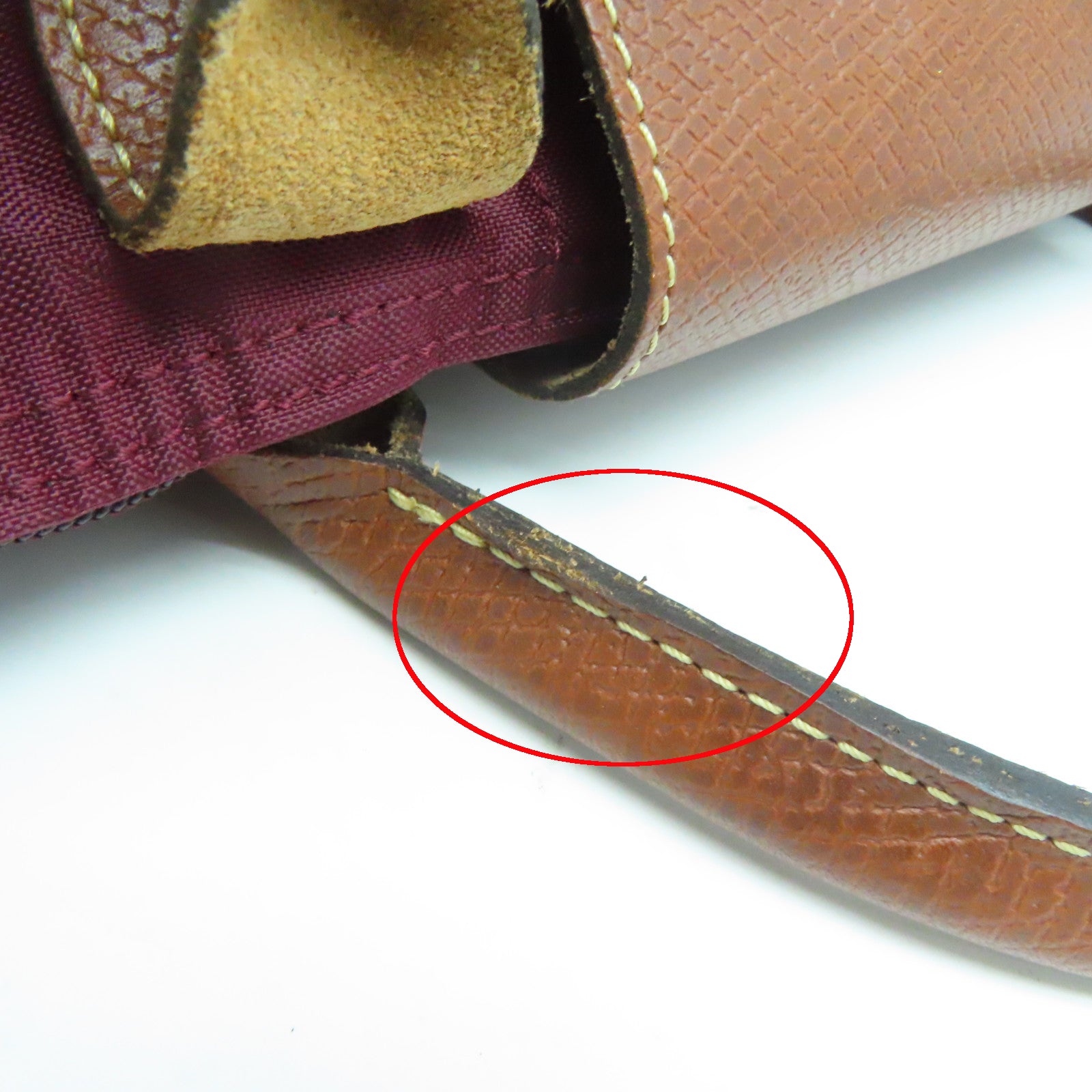 Longchamp 尼龙Handbag金扣手挽袋酒红色