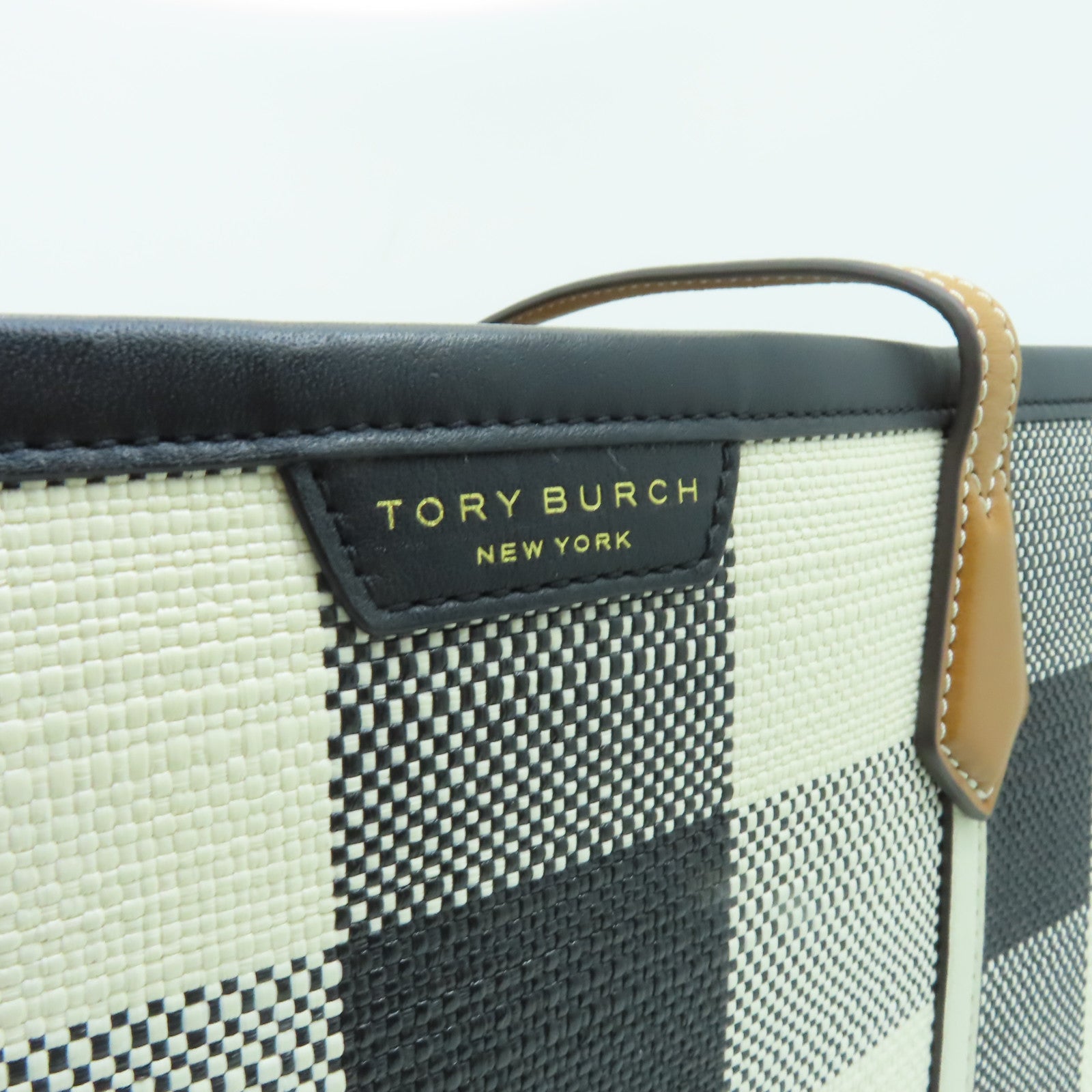 Tory Burch 皮革Tote Bag金扣手挽袋黒色/白色