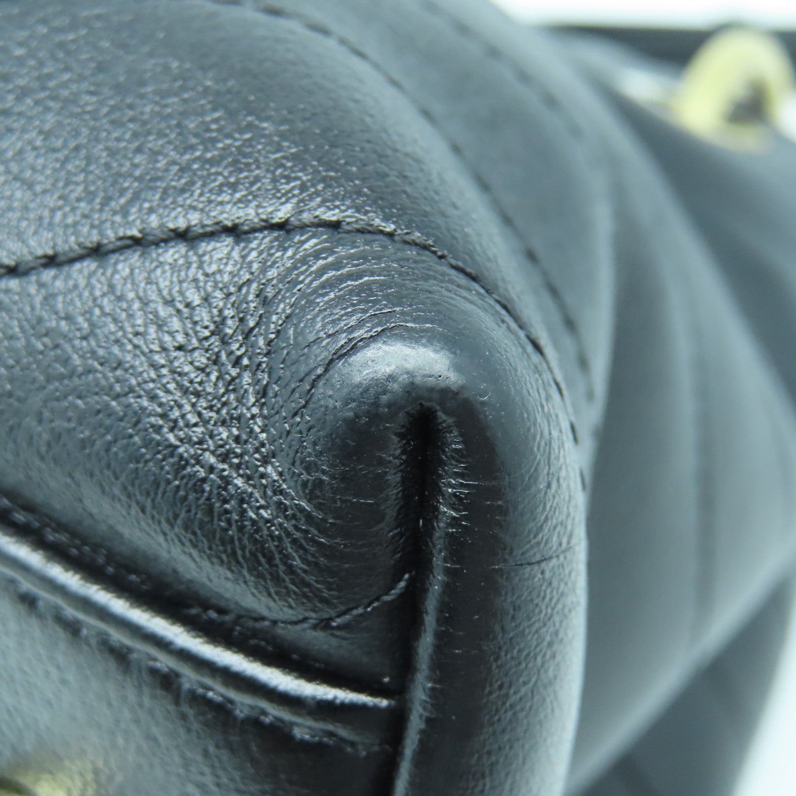 CHANEL 斜紋牛皮皮革Chain Shoulder Bag金扣鏈帶肩背袋黑色