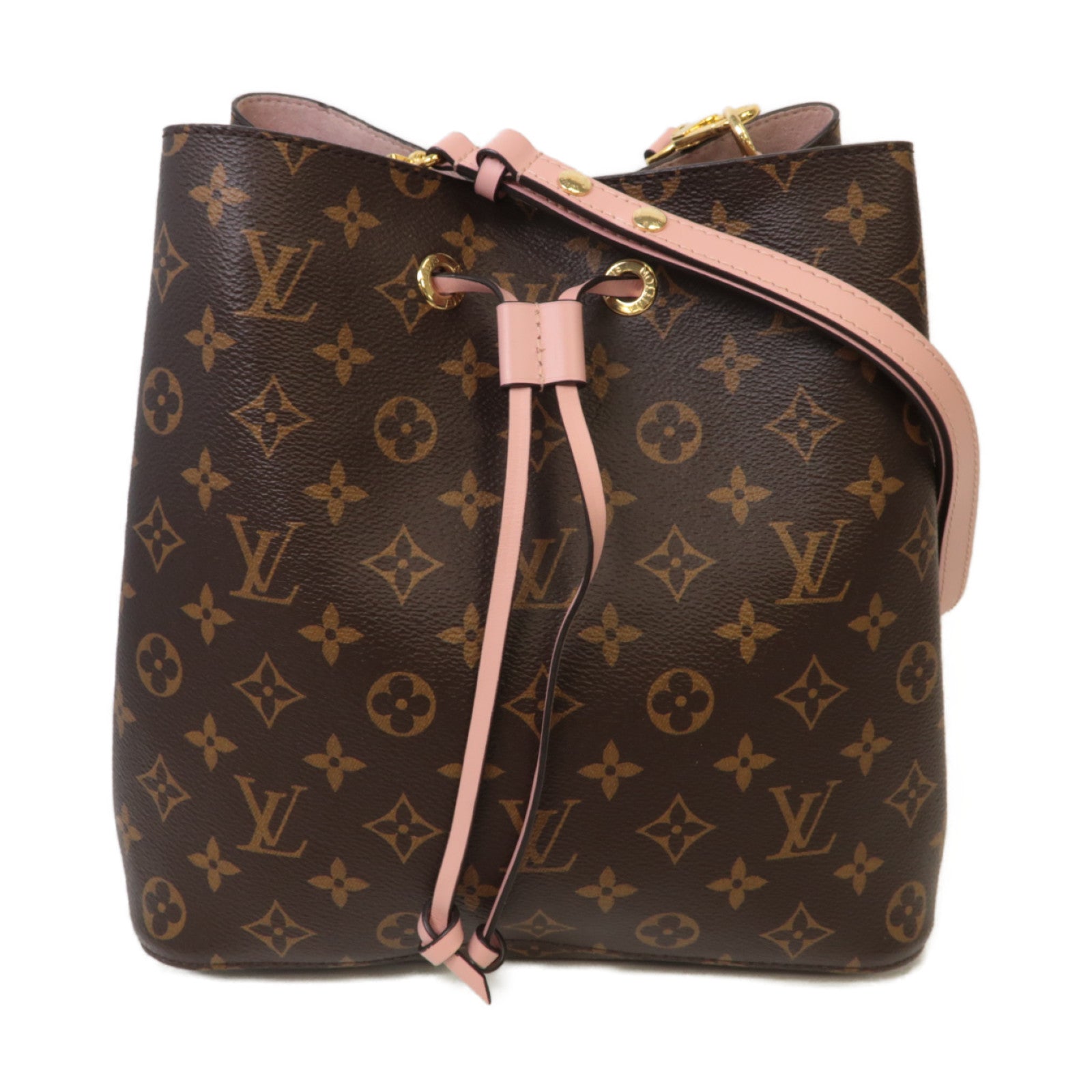 LOUIS VUITTON Monogram Neo Noe MM金扣肩背袋啡色/粉紅色