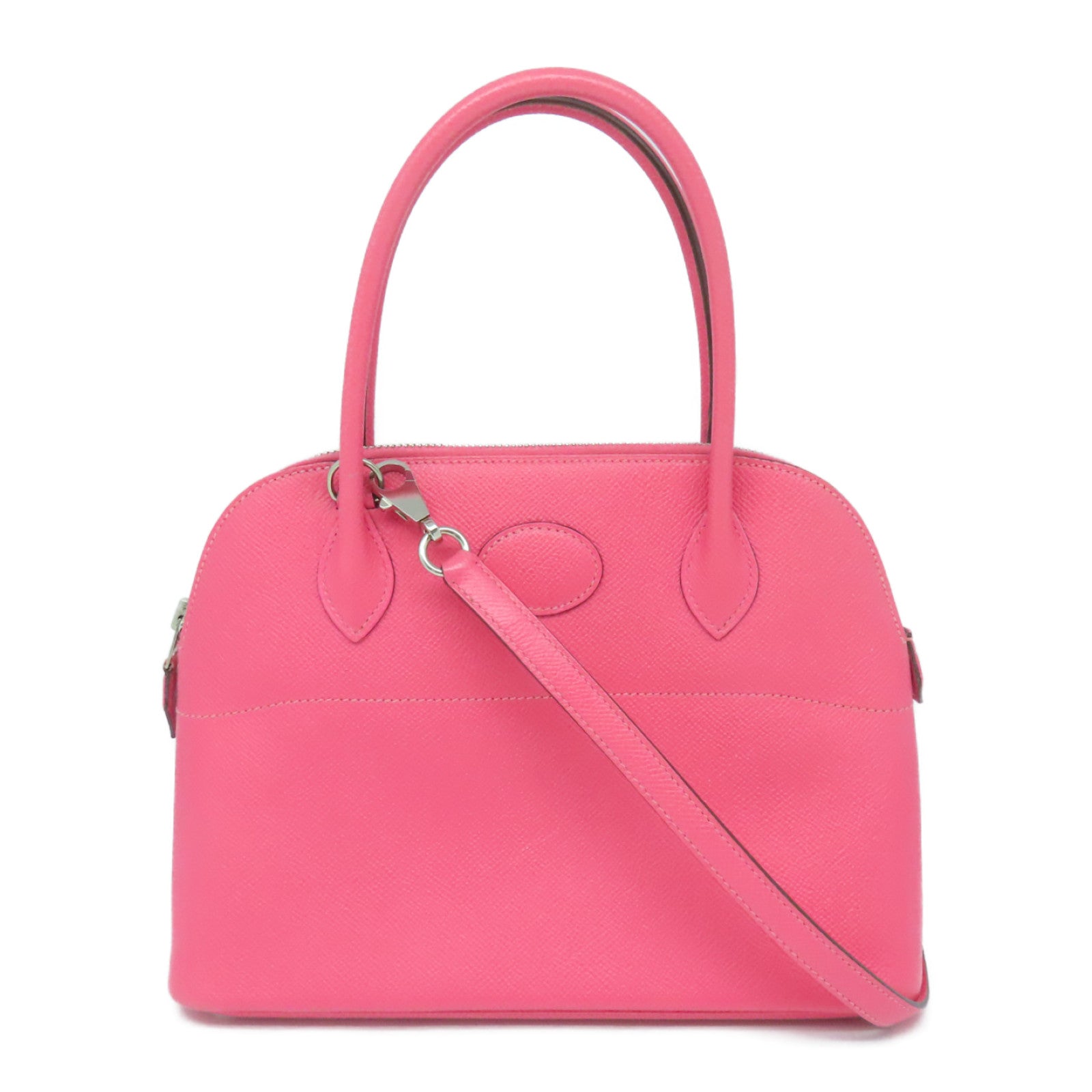 HERMES Epsom皮革Bolide 27银扣手挽肩背两用袋Rose Azalee粉红色