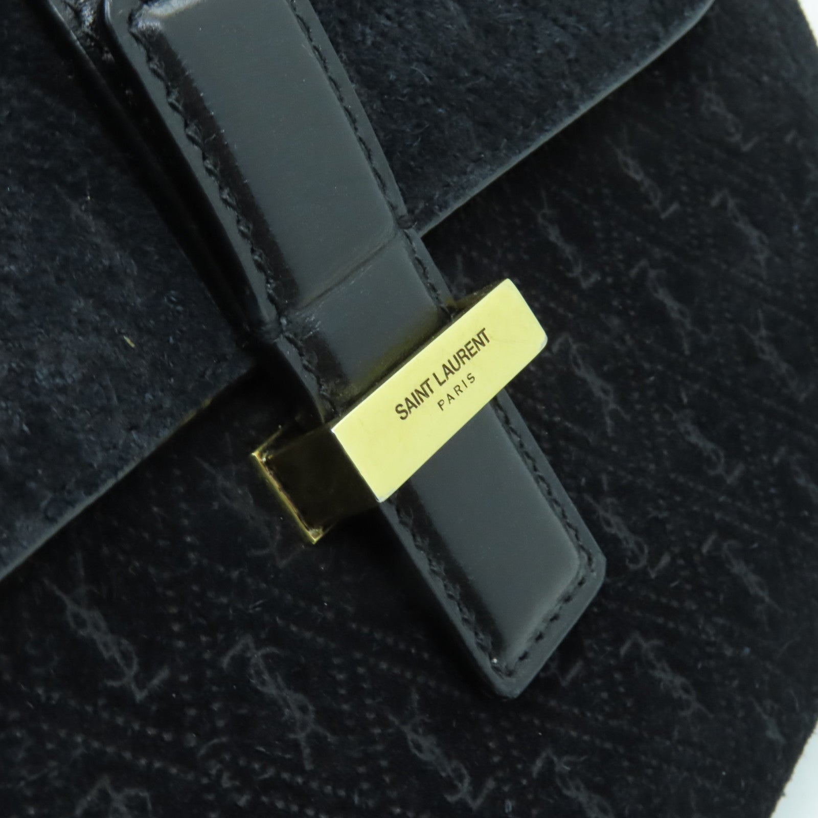SAINT LAURENT 麂皮皮革/皮革Shoulder Bag金扣肩背袋黑色