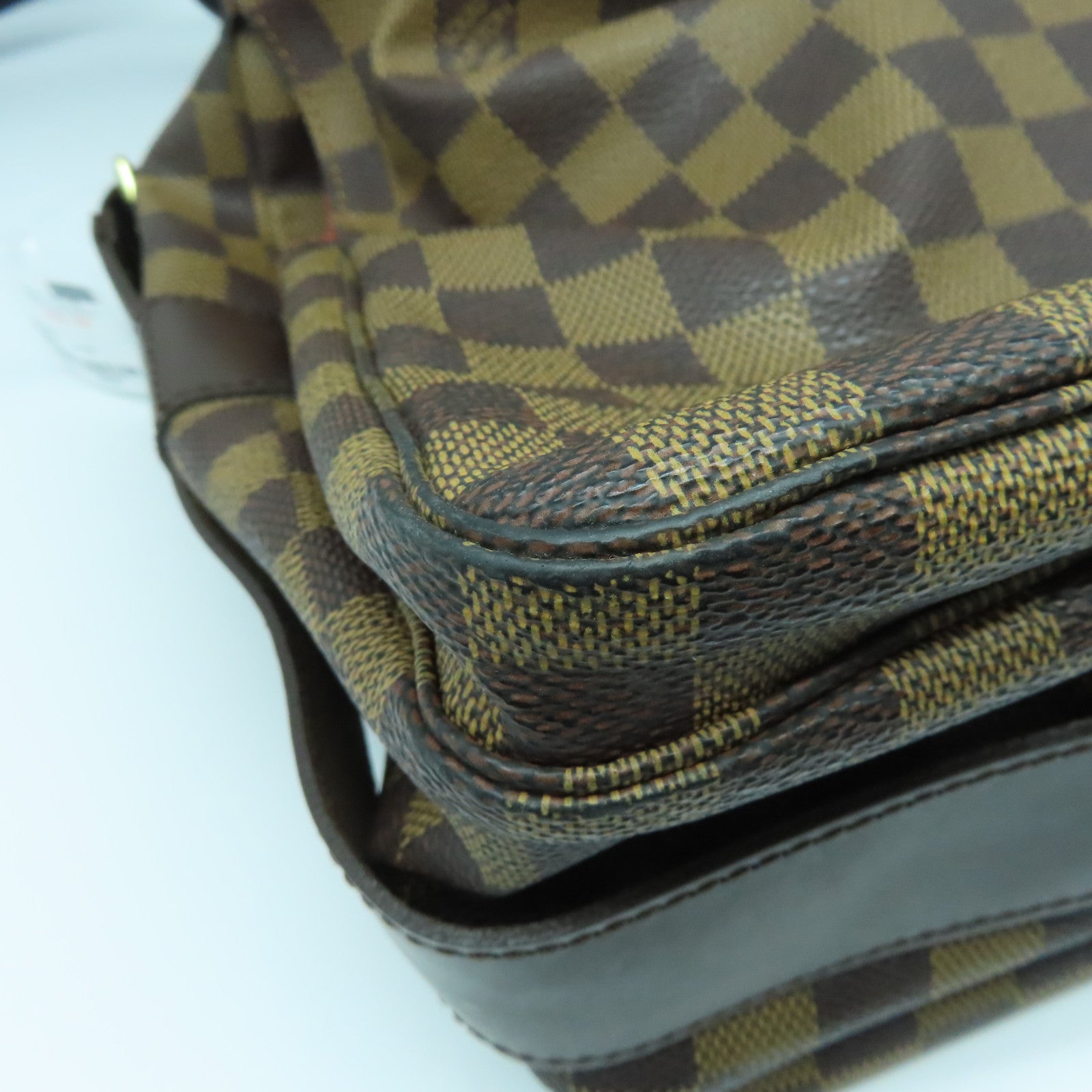 LOUIS VUITTON Damier Naviglio Gold Buckle Shoulder Bag Brown