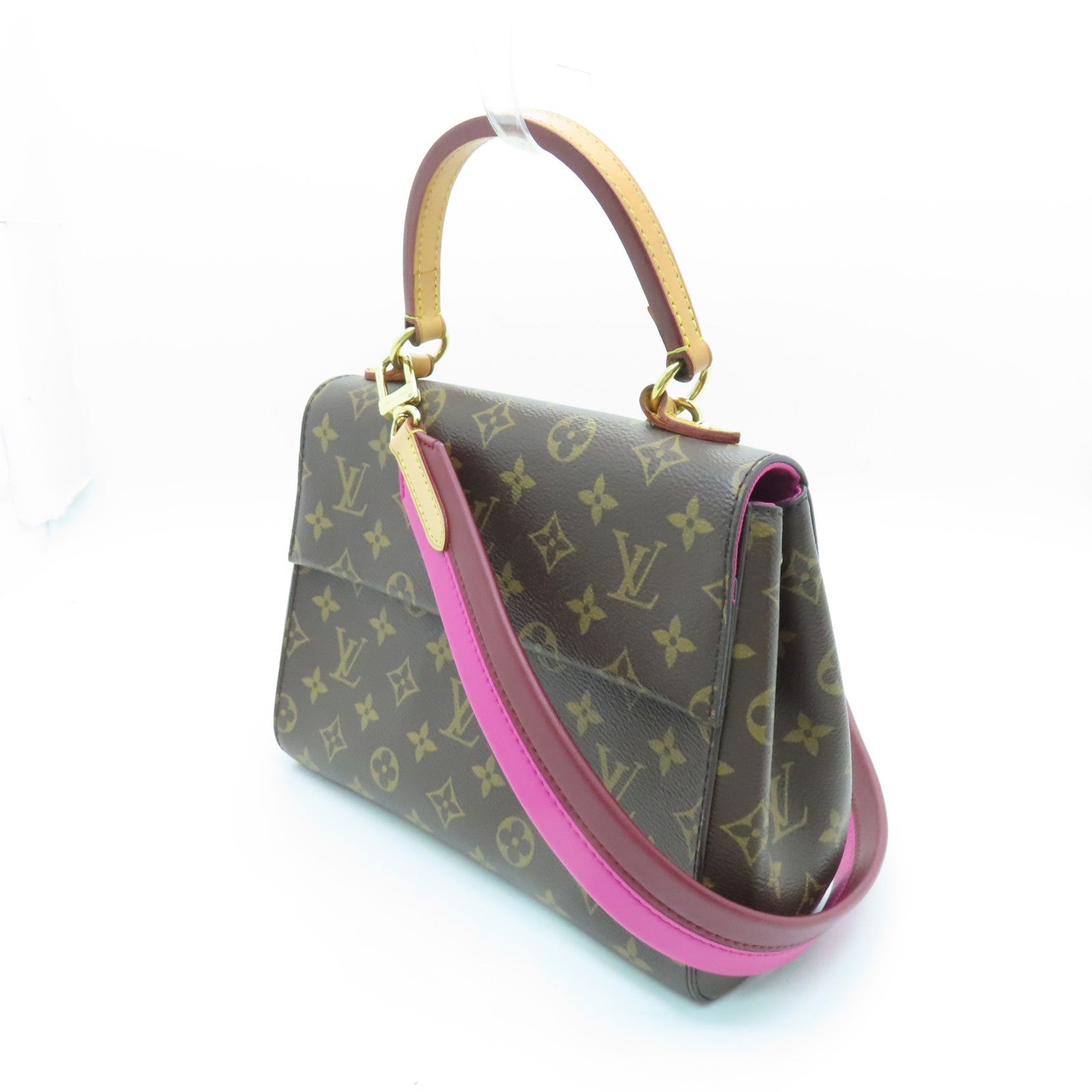 LOUIS VUITTON Monogram Cluny BB gold buckle handle shoulder bag brown