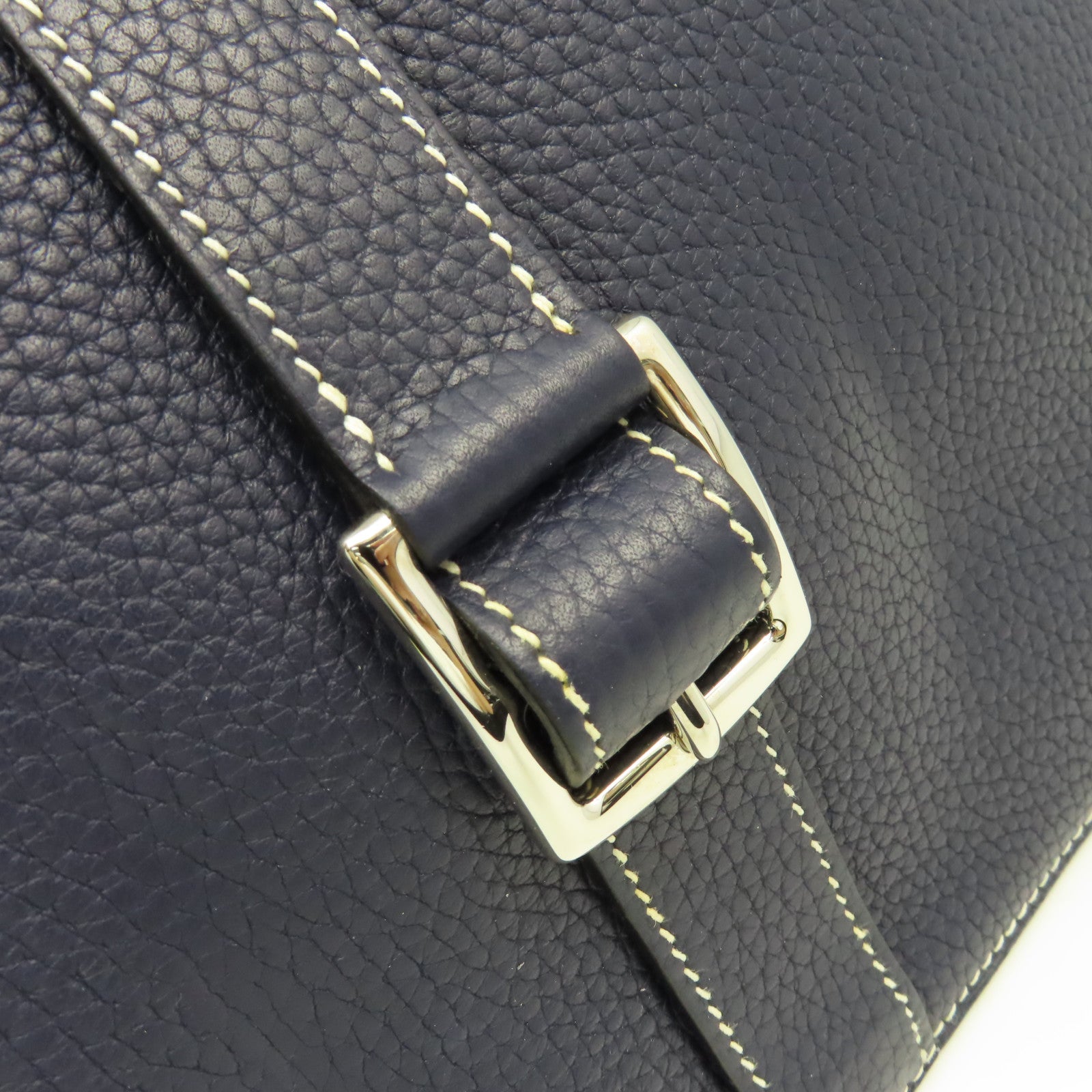 HERMES Clemence皮革Halzan 31 2Way Shoulder Bag銀扣手挽肩背兩用袋寶藍色