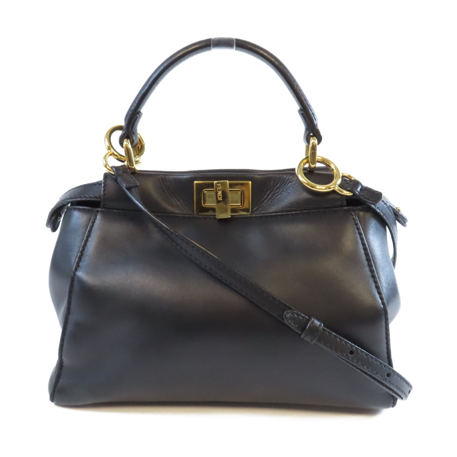 FENDI 羊皮皮革Peekaboo Mini金扣手挽肩背兩用袋黑色