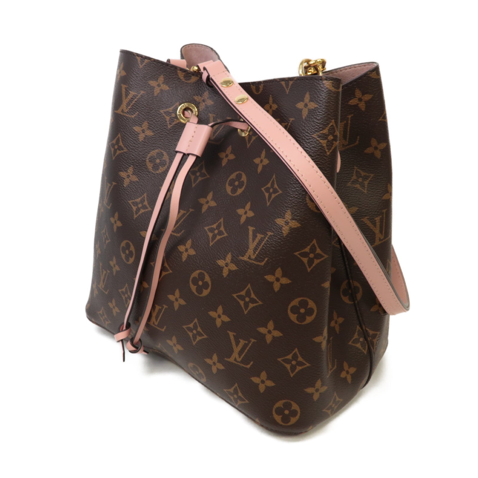 LOUIS VUITTON Monogram Neo Noe MM金扣肩背袋啡色/粉紅色