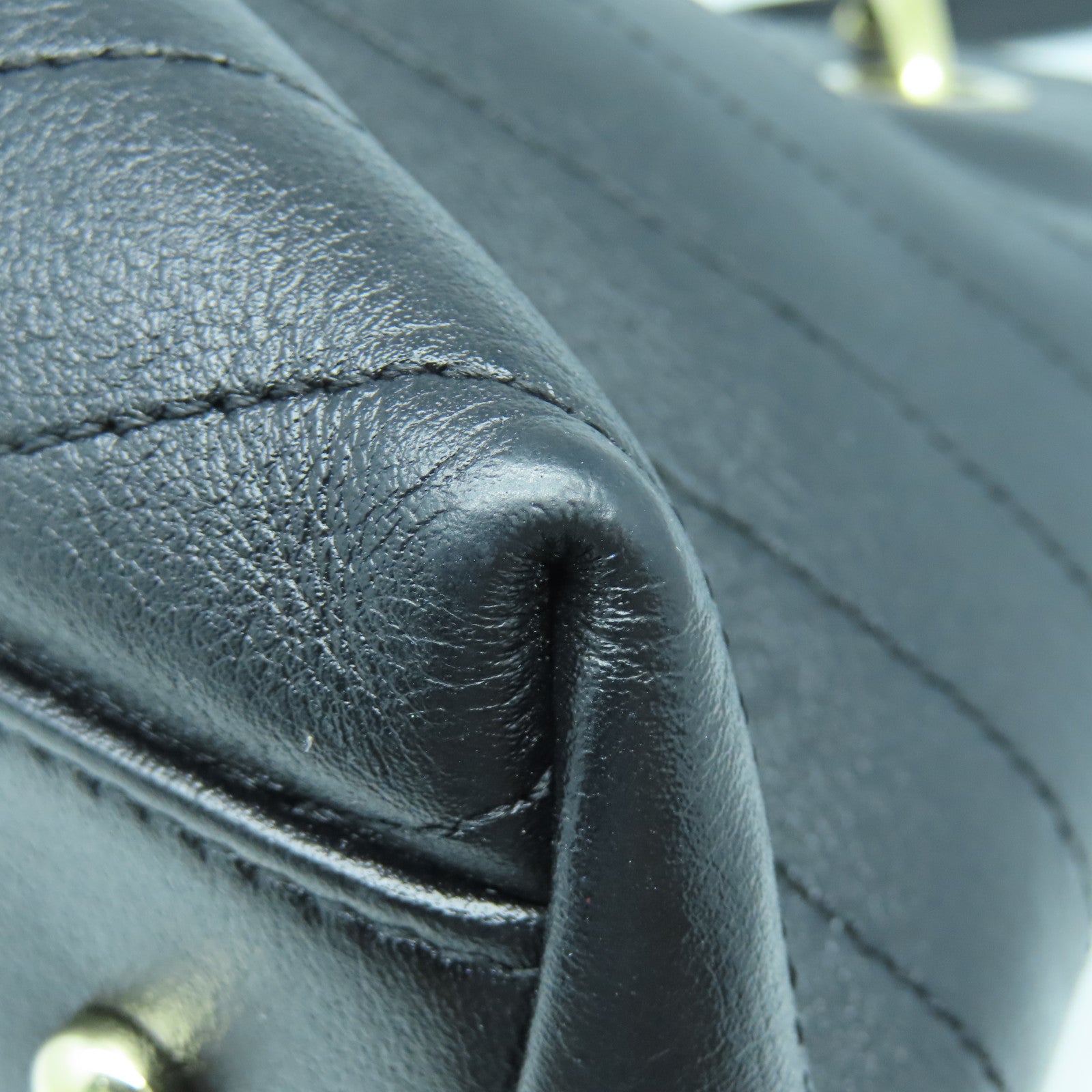 CHANEL 斜紋牛皮皮革Chain Shoulder Bag金扣鏈帶肩背袋黑色