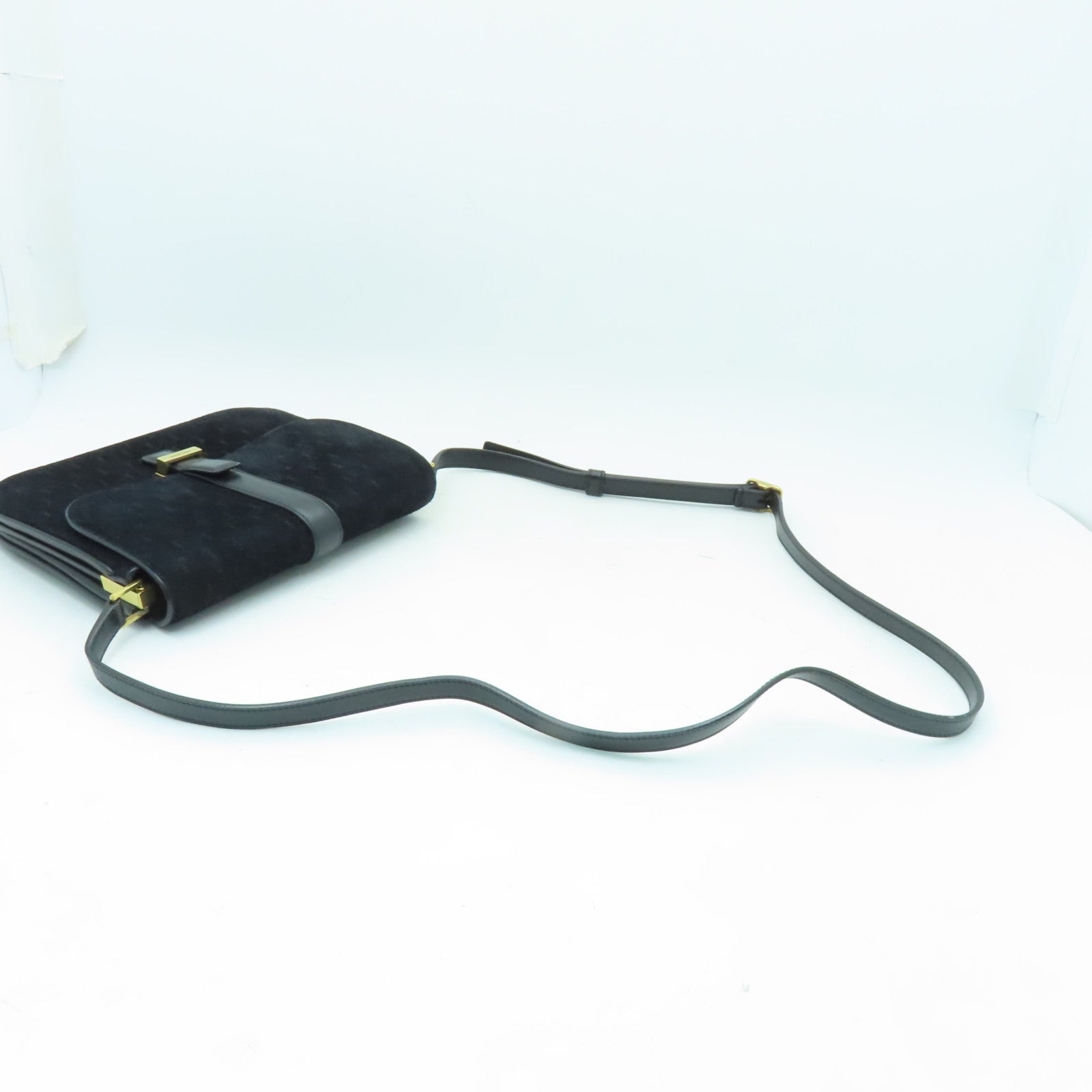 SAINT LAURENT 麂皮皮革/皮革Shoulder Bag金扣肩背袋黑色