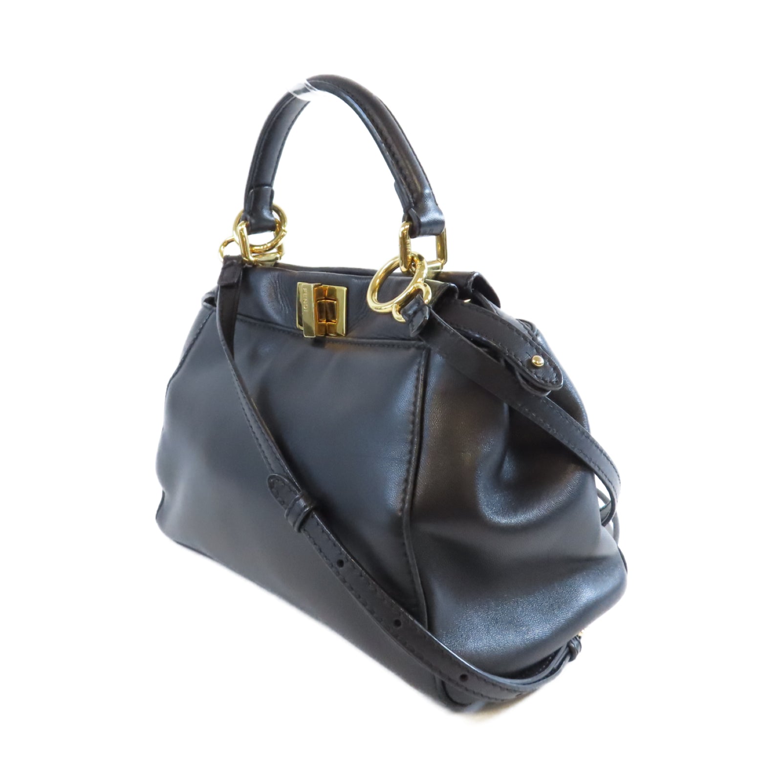 FENDI 羊皮皮革Peekaboo Mini金扣手挽肩背兩用袋黑色