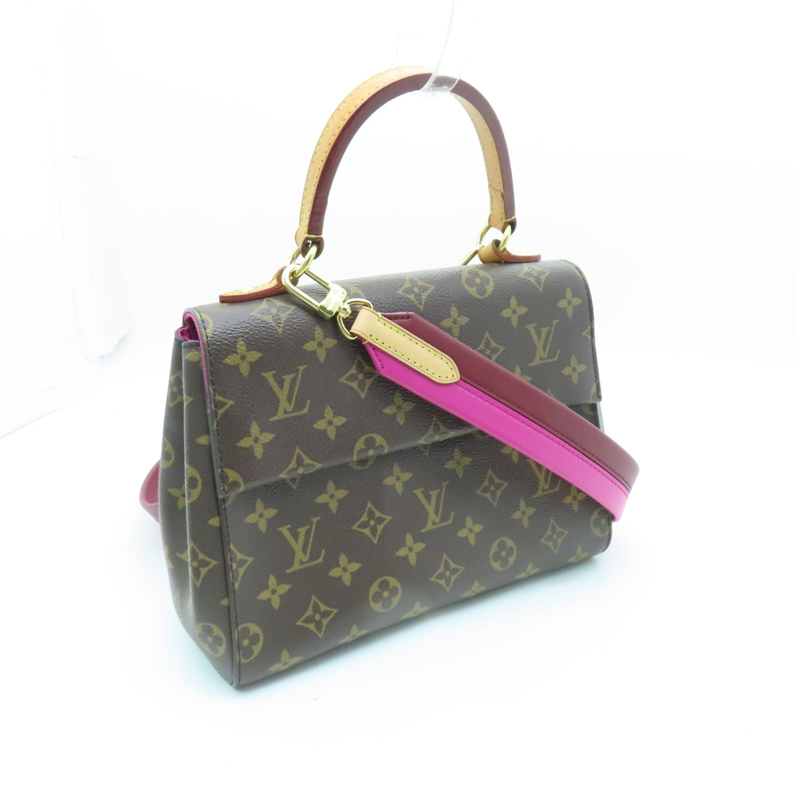 LOUIS VUITTON Monogram Cluny BB gold buckle handle shoulder bag brown