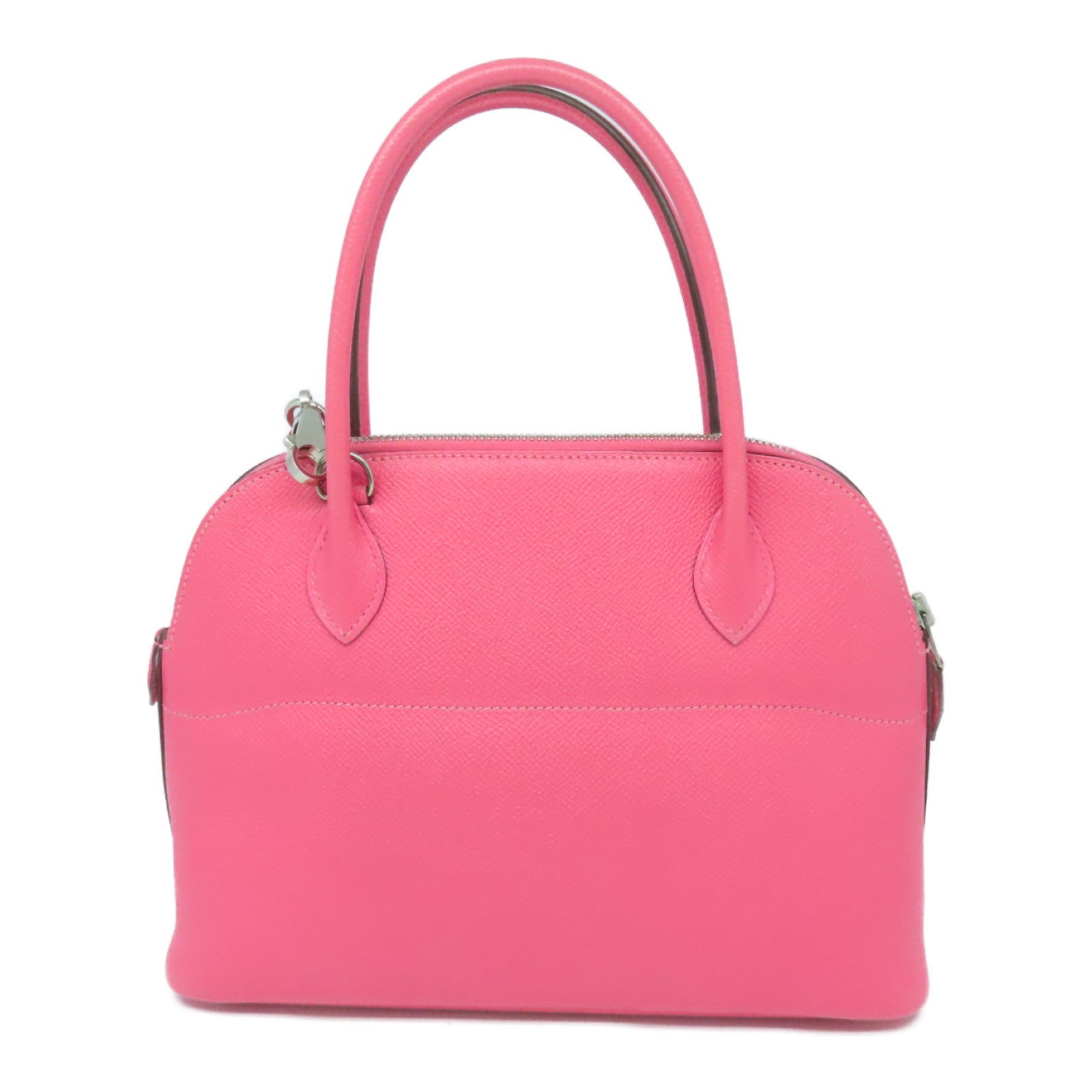 HERMES Epsom皮革Bolide 27银扣手挽肩背两用袋Rose Azalee粉红色