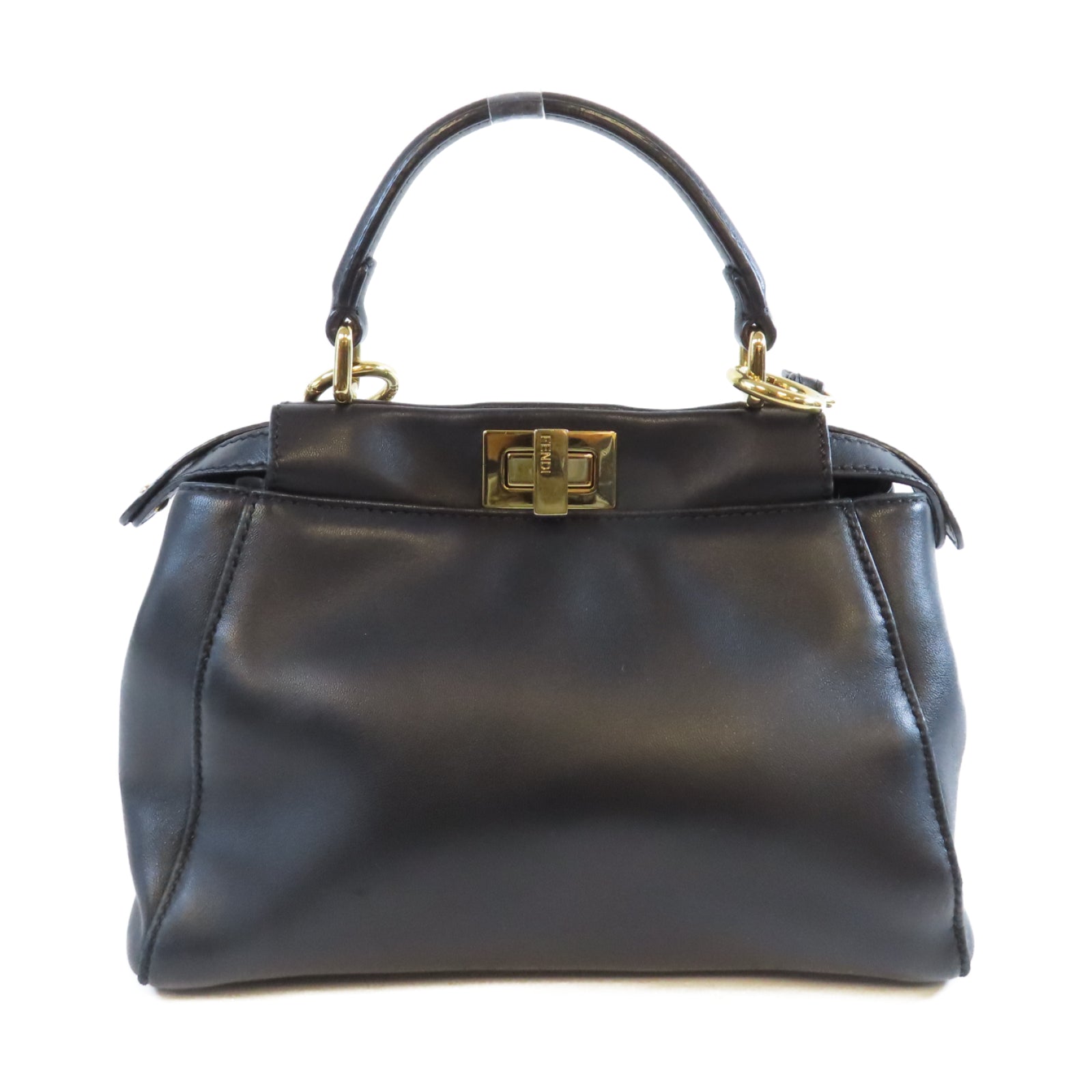 FENDI 羊皮皮革Peekaboo Mini金扣手挽肩背兩用袋黑色