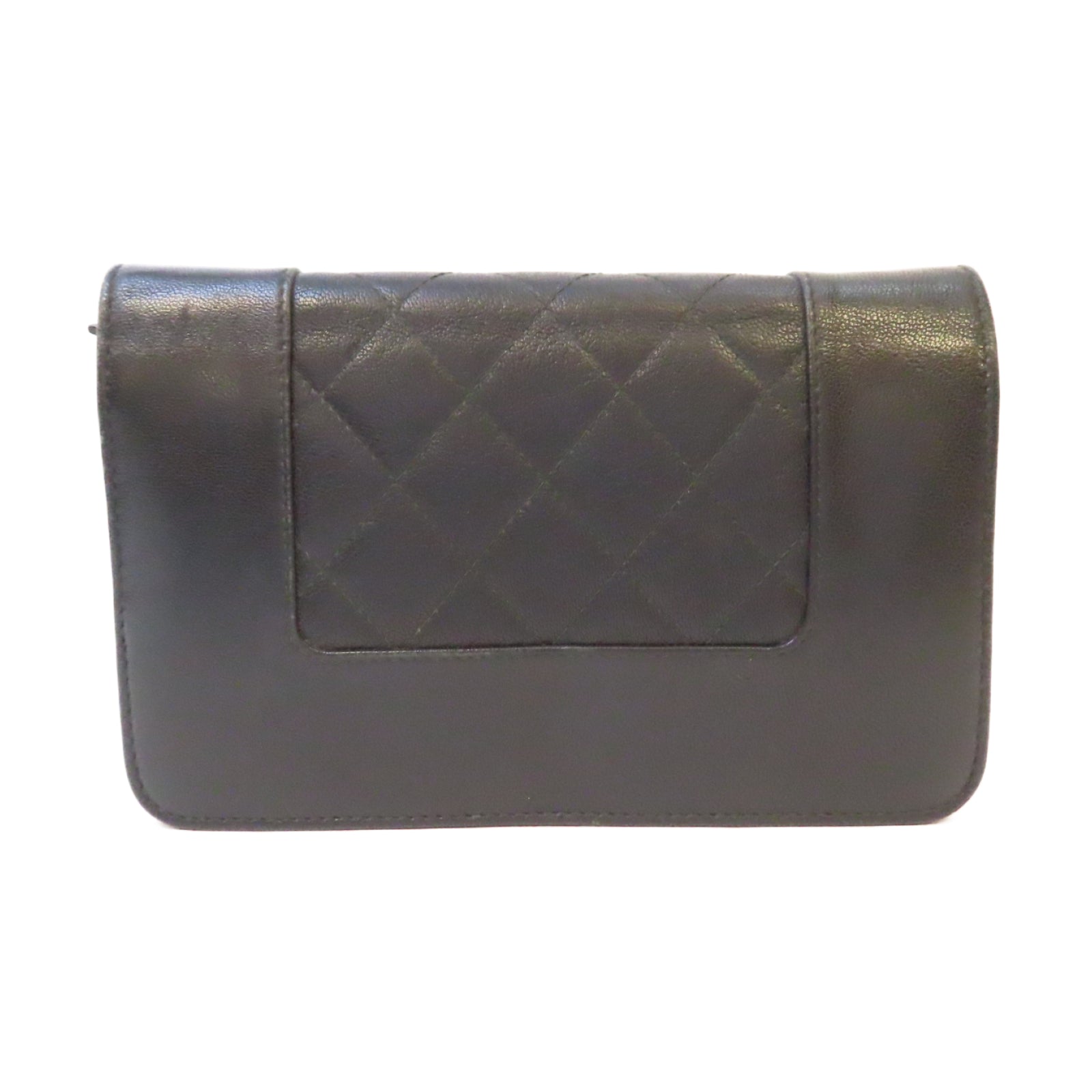 CHANEL 菱格牛皮皮革WOC Wallet On Chain金扣鏈帶肩背袋黑色