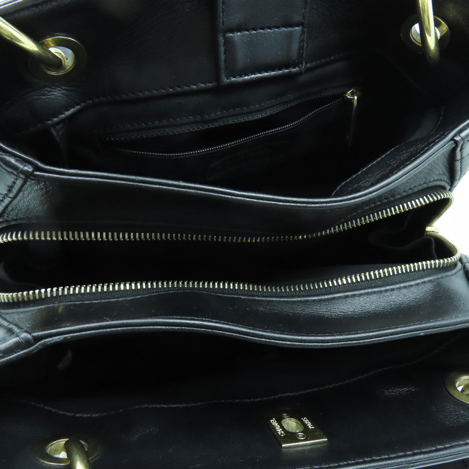 CHANEL 斜紋牛皮皮革Chain Shoulder Bag金扣鏈帶肩背袋黑色