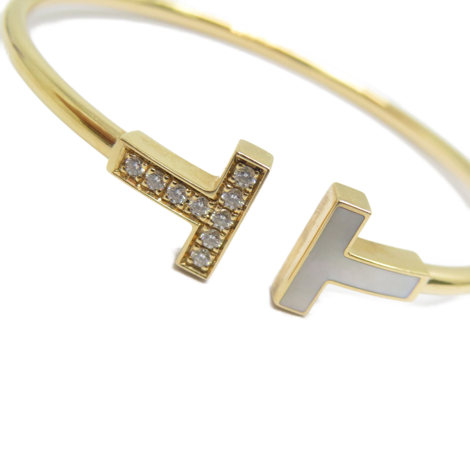 TIFFANY＆CO 18K玫瑰金T Wire Diamonds Mother of Pearl鑽石/珍珠母貝手鐲