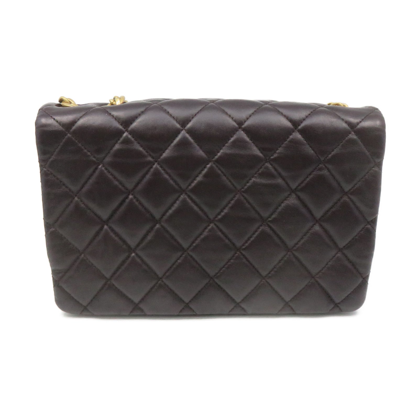 CHANEL 菱格羊皮皮革Chain Shoulder Bag金扣链带肩背袋朱古力色